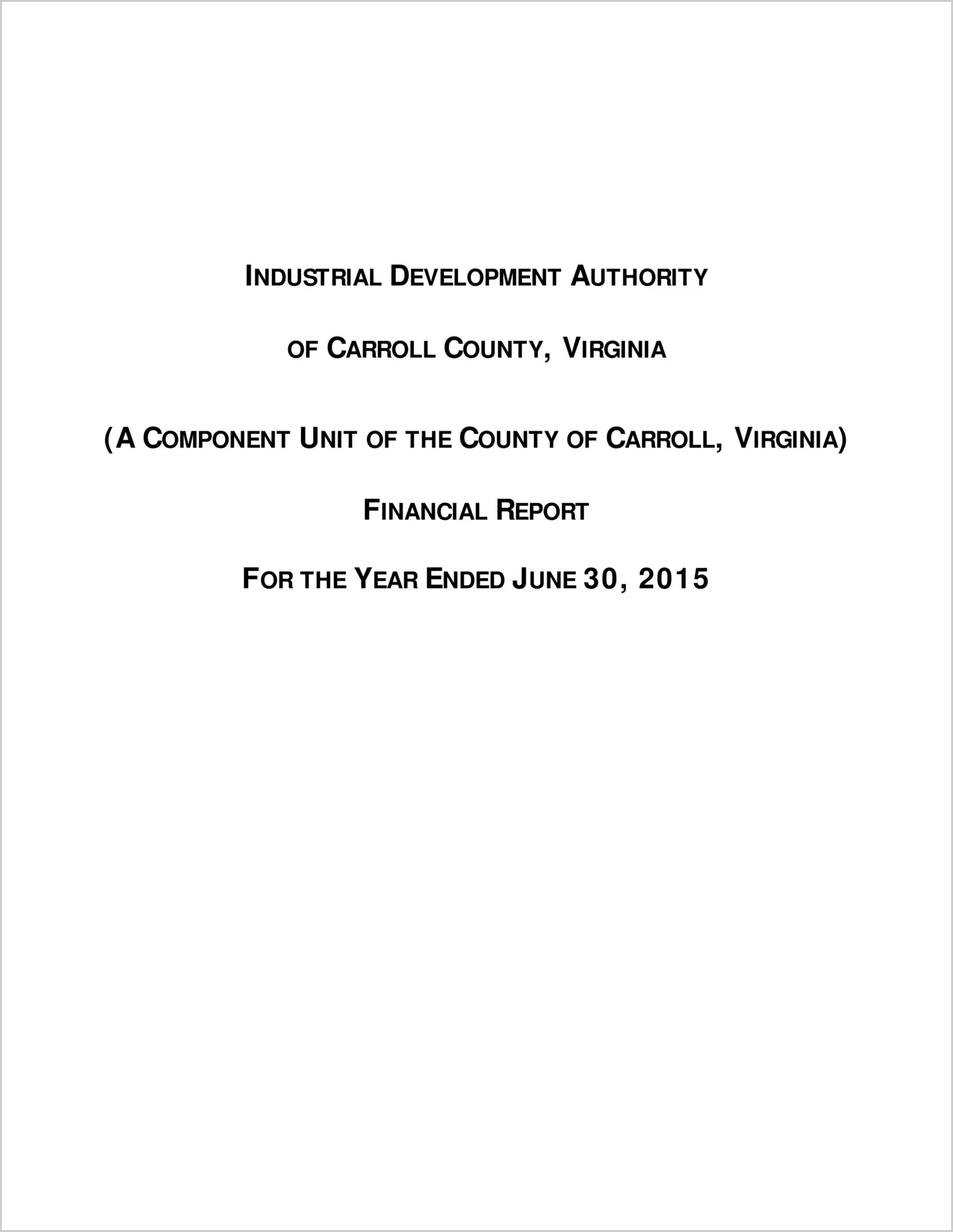 2015 ABC/Other Annual Financial Report  for Carroll County Industrial Development Authority
