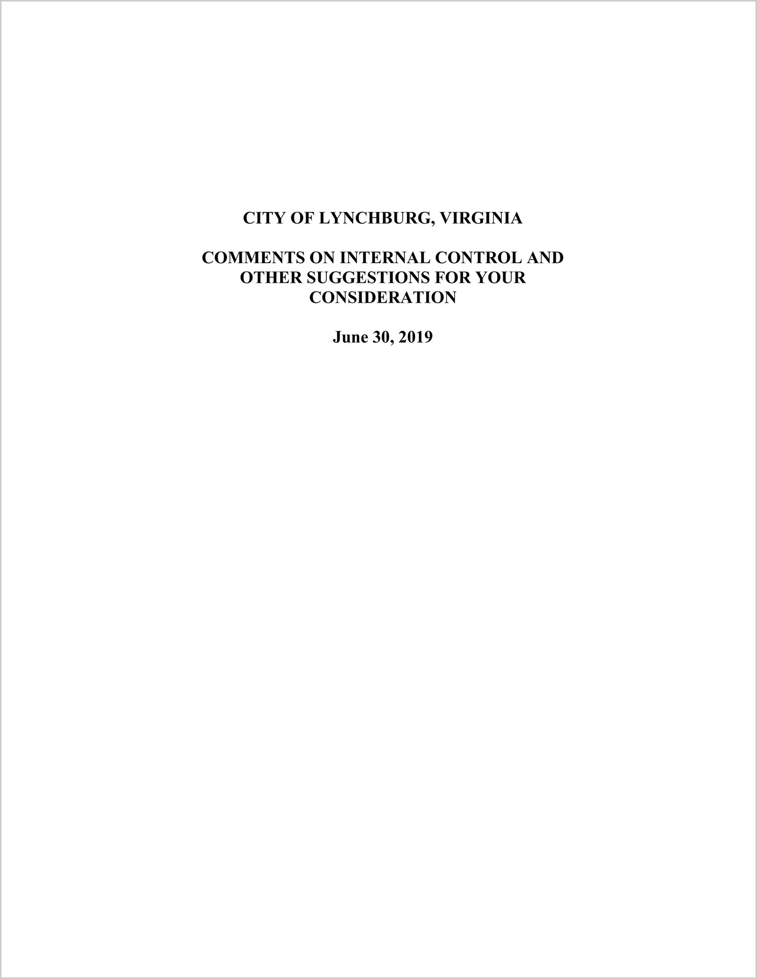 2019 Management Letter for City of Lynchburg 
