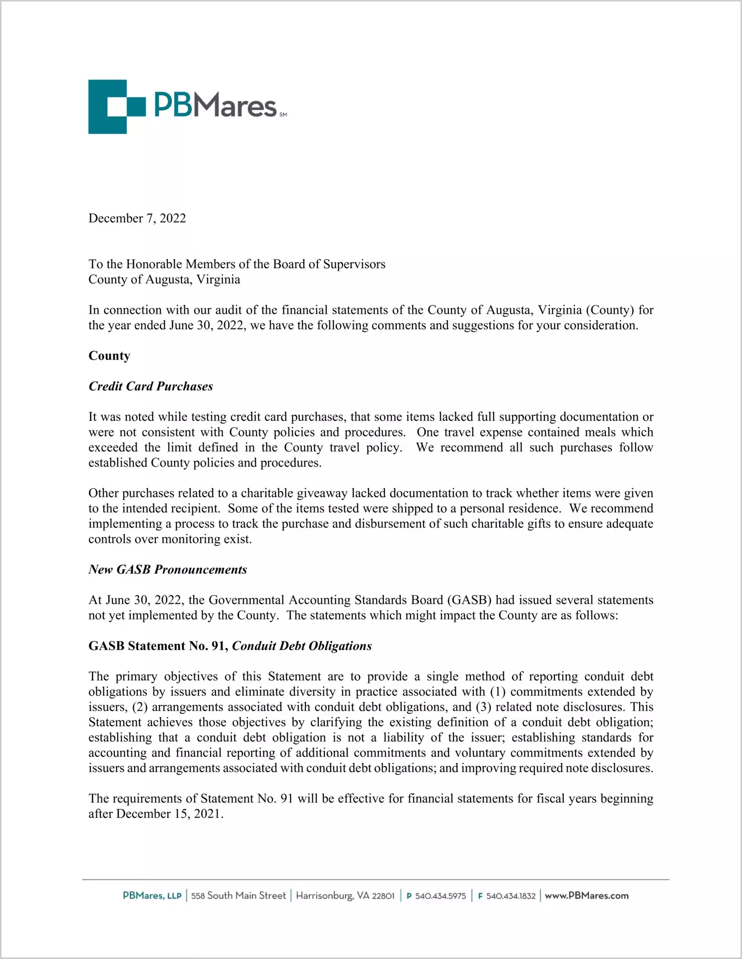 preview of 2022 Management Letter for County of Augusta