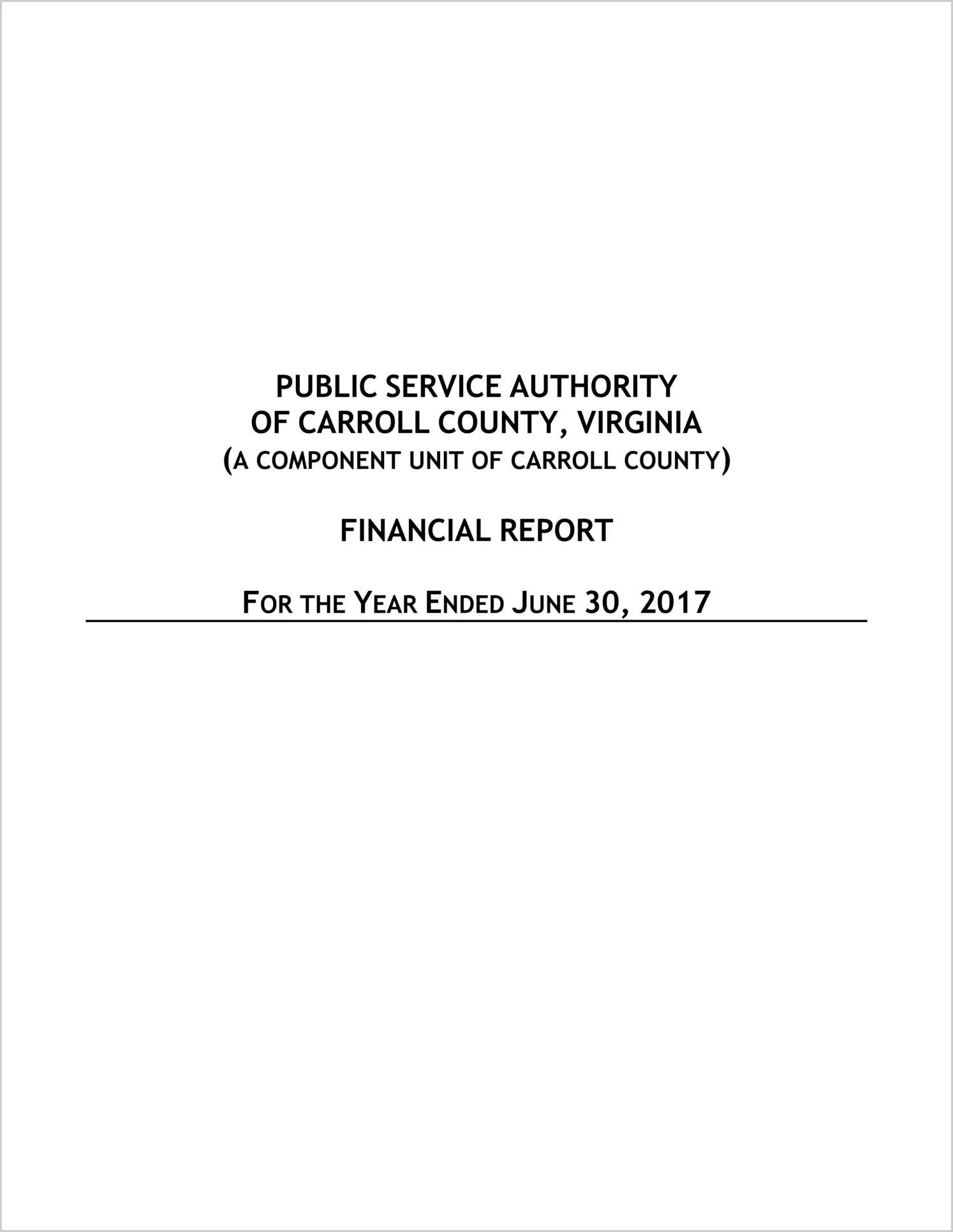 2017 ABC/Other Annual Financial Report  for Carroll County Public Service Authority