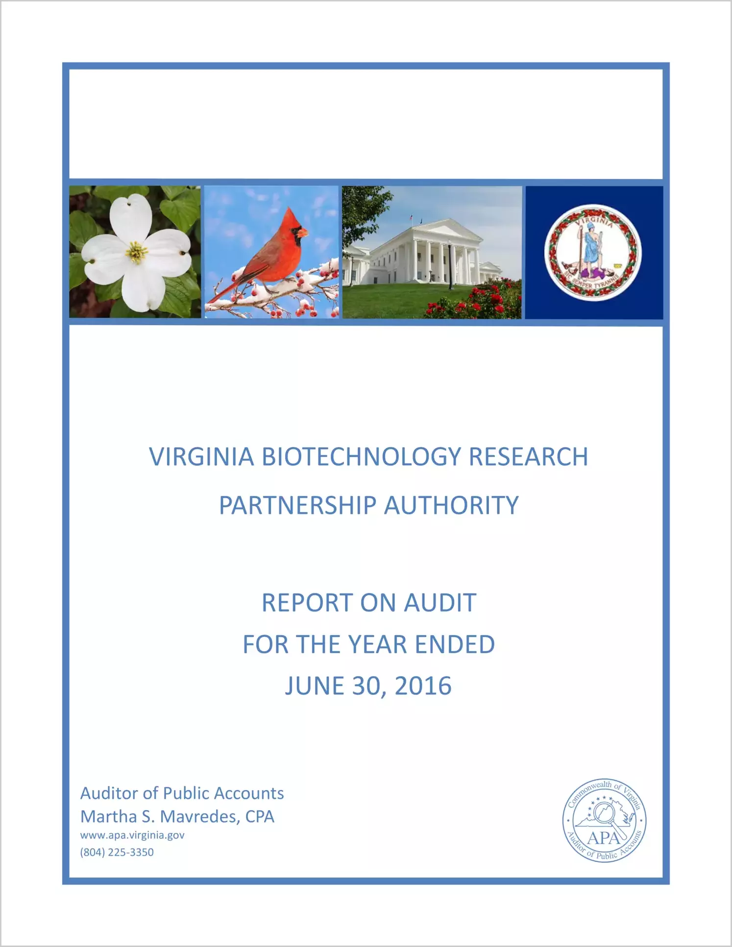Virginia Biotechnology Research Partnership Authority for the year ended June 30, 2016
