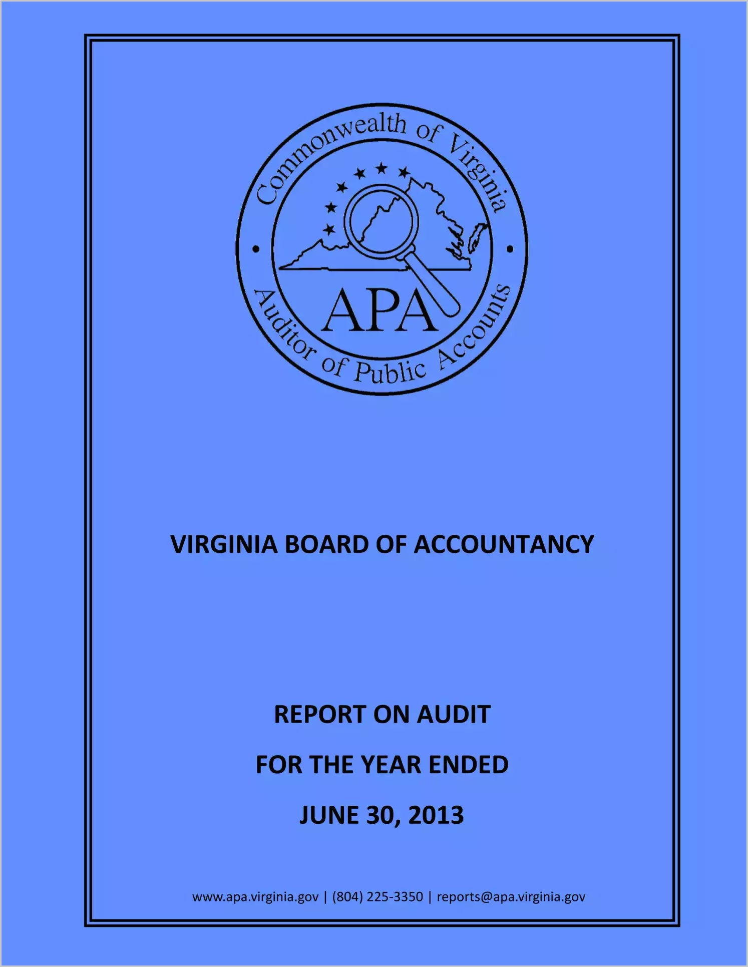 Virginia Board of Accountancy for the year ended June 30, 2013
