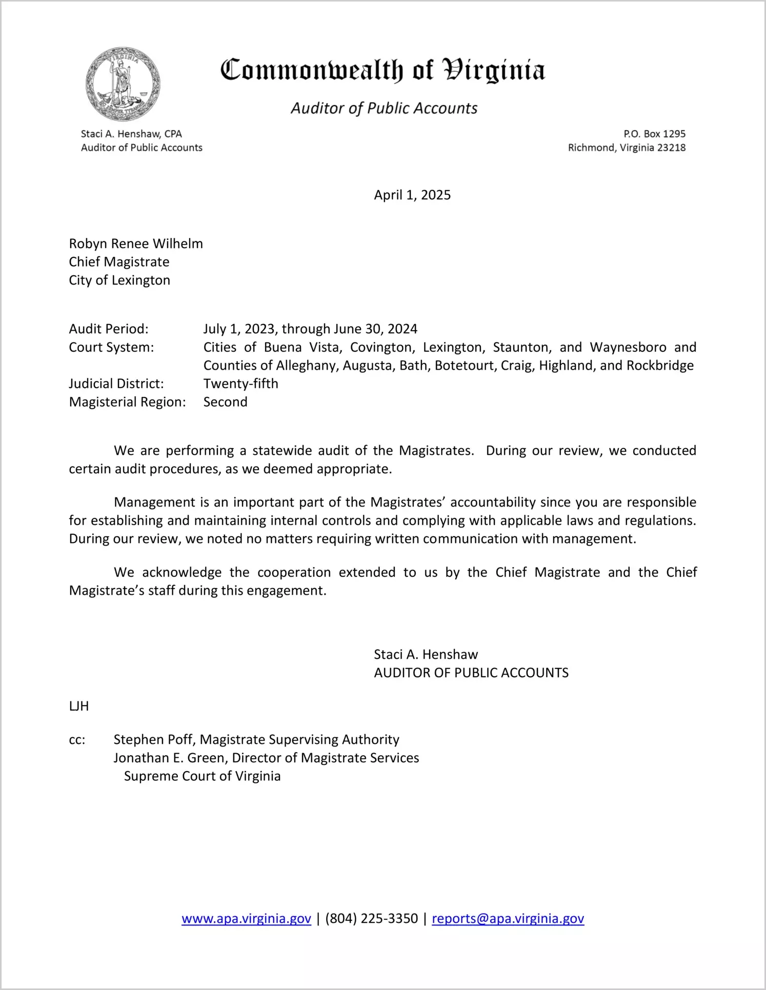 Magistrate of the Judicial District 25 for the period July 1, 2023 through June 30, 2024