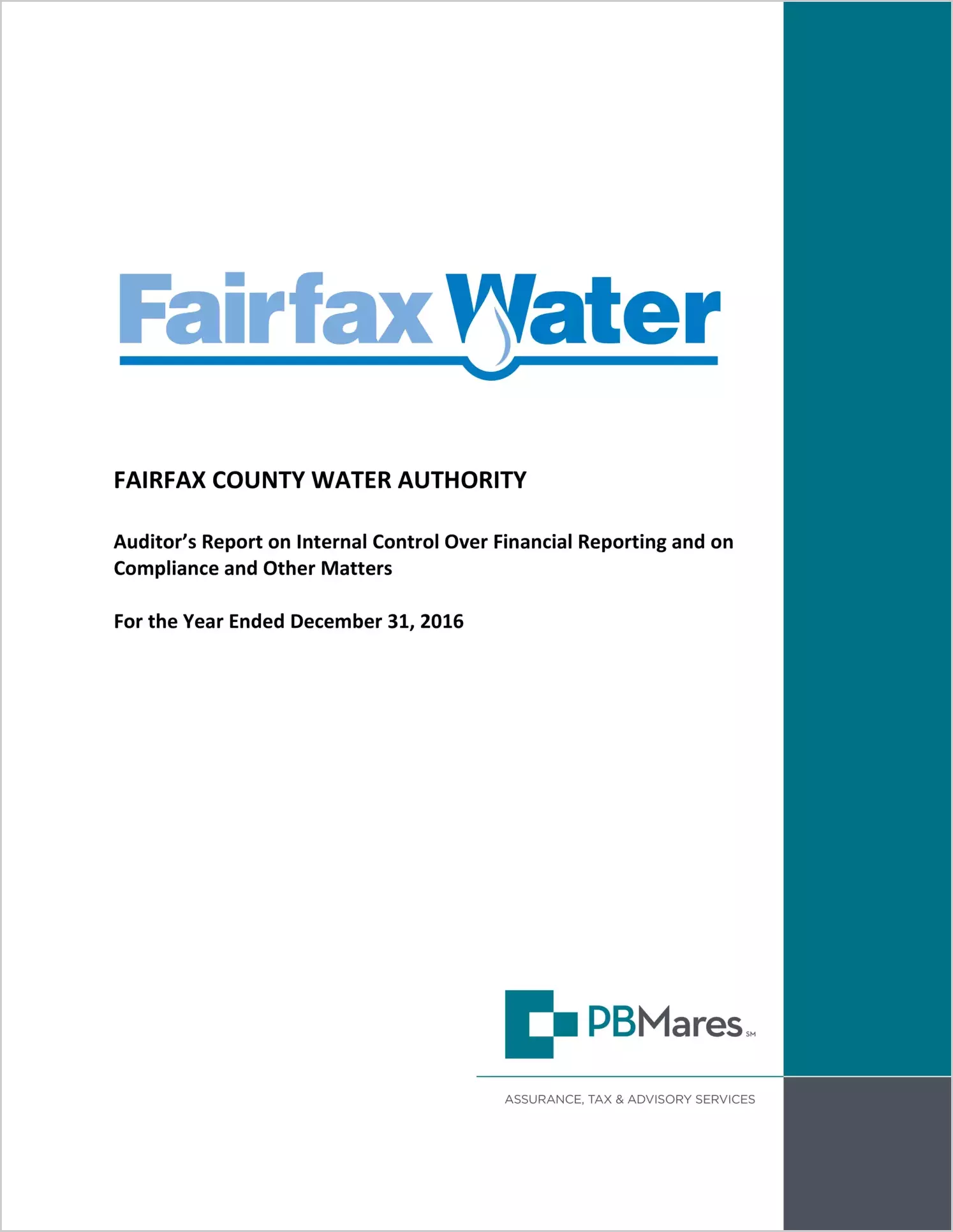 2016 ABC/Other Internal Control and Compliance Report for Fairfax County Water Authority