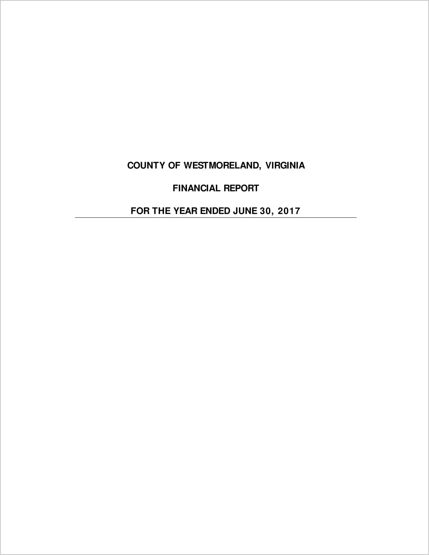 2017 Annual Financial Report for County of Westmoreland