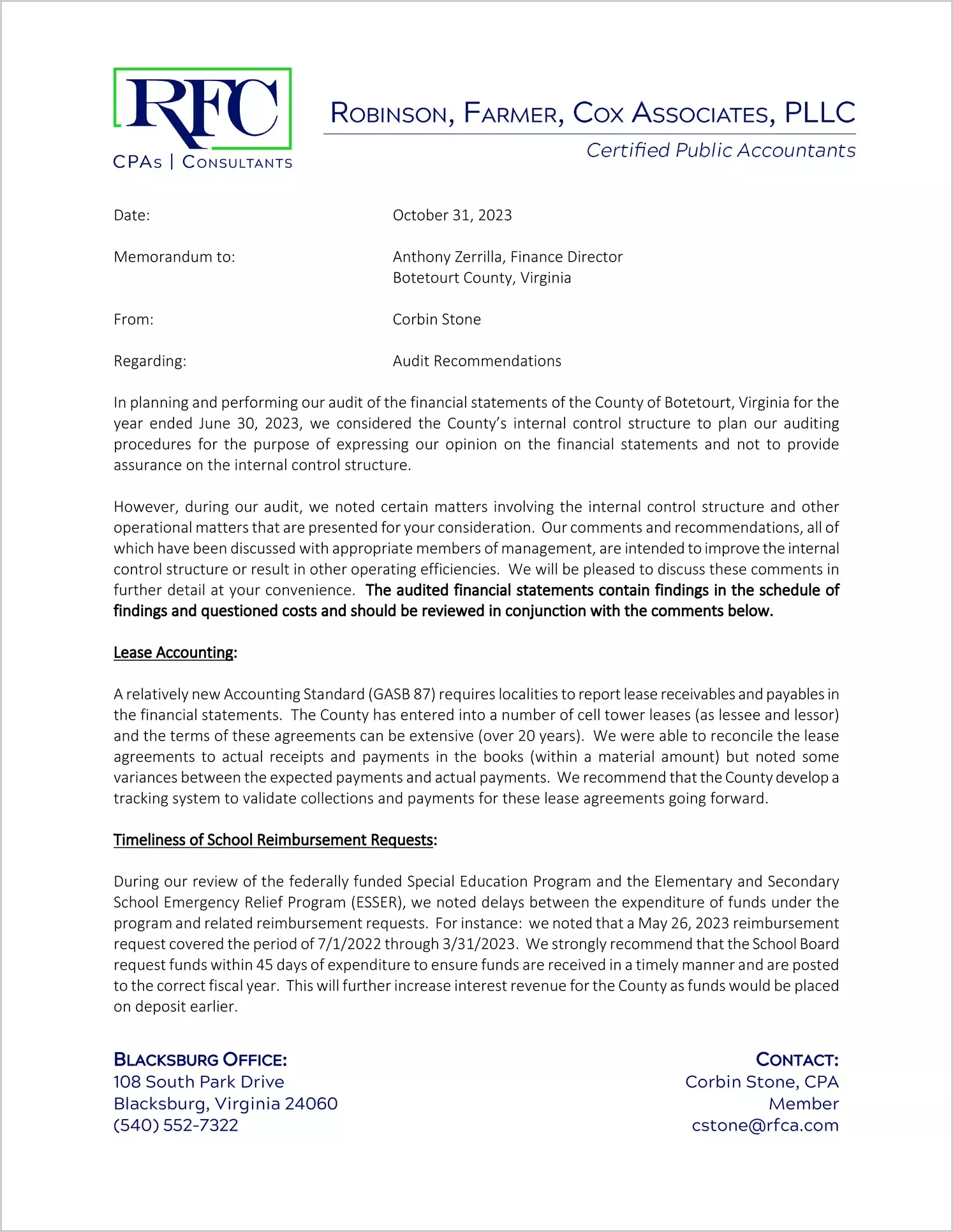preview of 2023 Management Letter for County of Botetourt