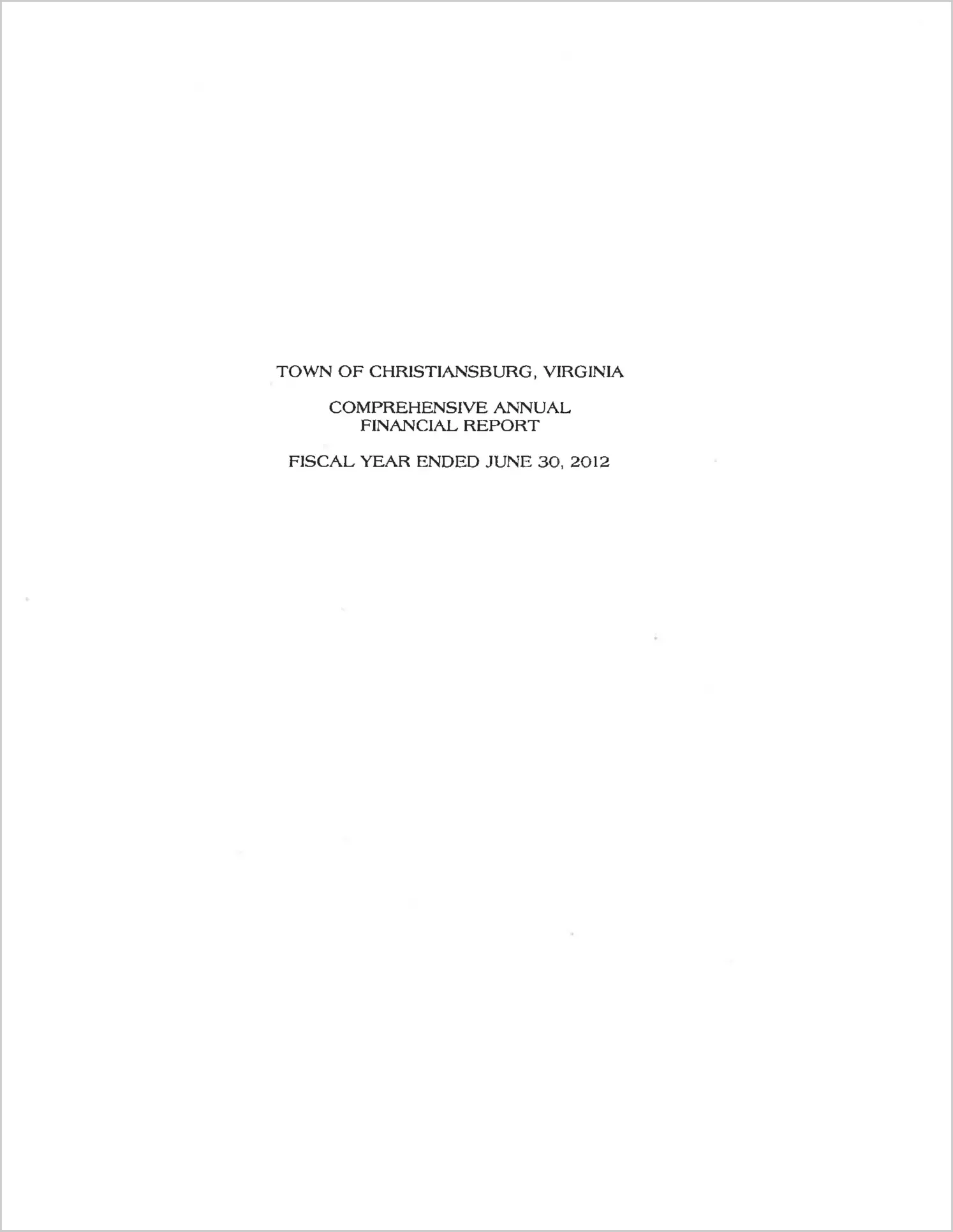 2012 Annual Financial Report for Town of Christiansburg