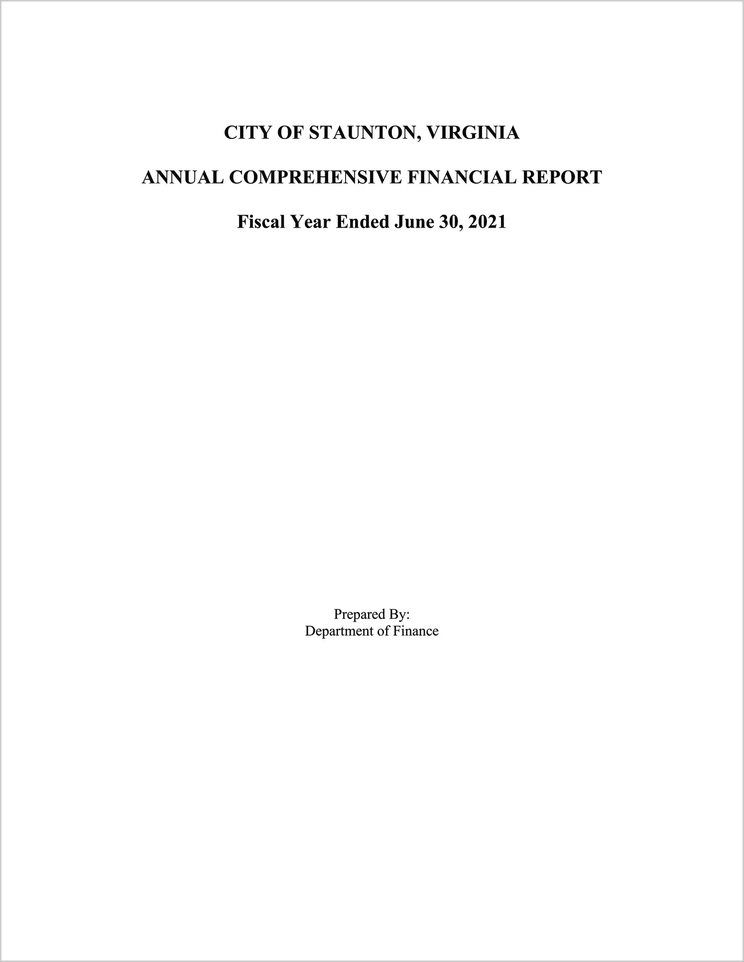 2021 Annual Financial Report for City of Staunton