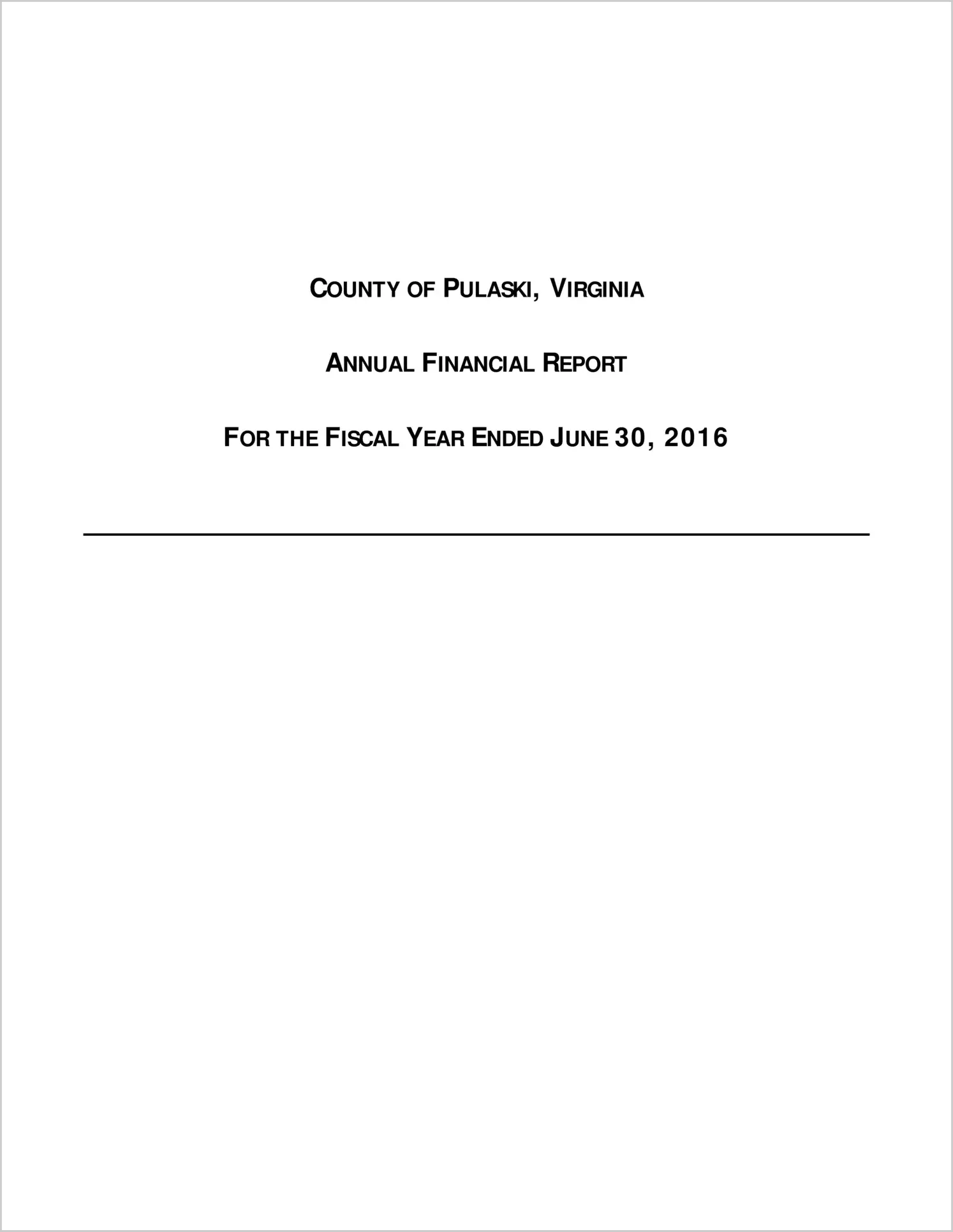 2016 Annual Financial Report for County of Pulaski