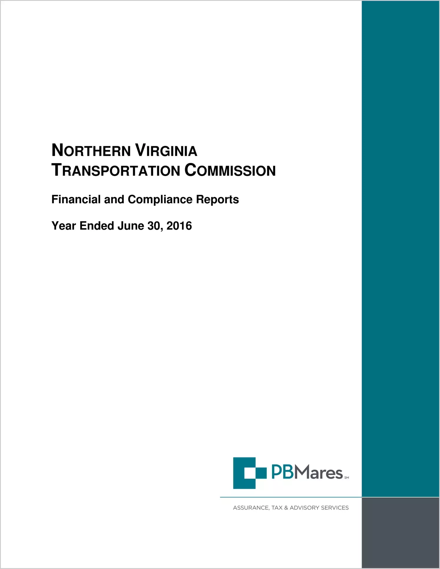 2016 ABC/Other Annual Financial Report  for Northern Virginia Transportation Commission