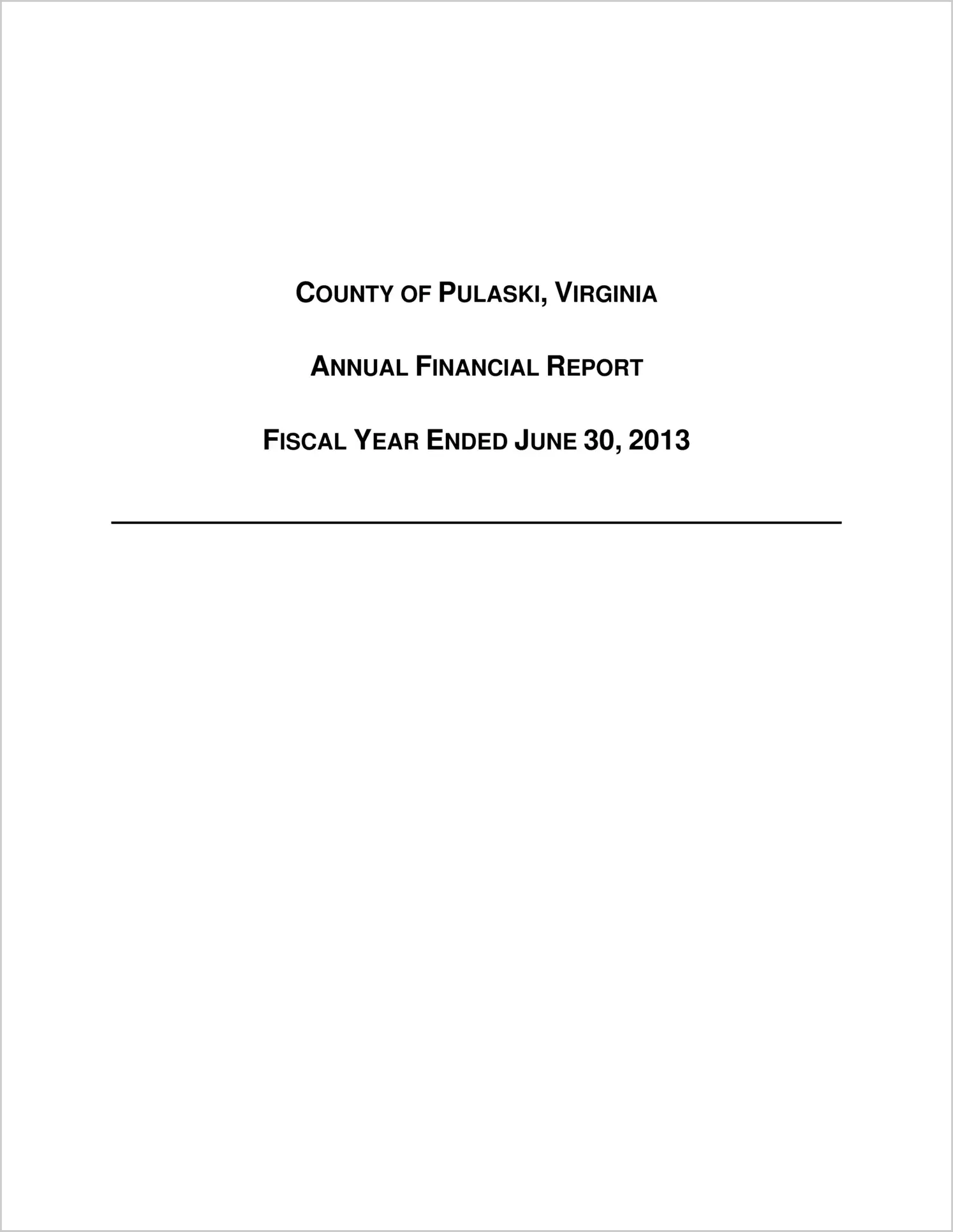 2013 Annual Financial Report for County of Pulaski