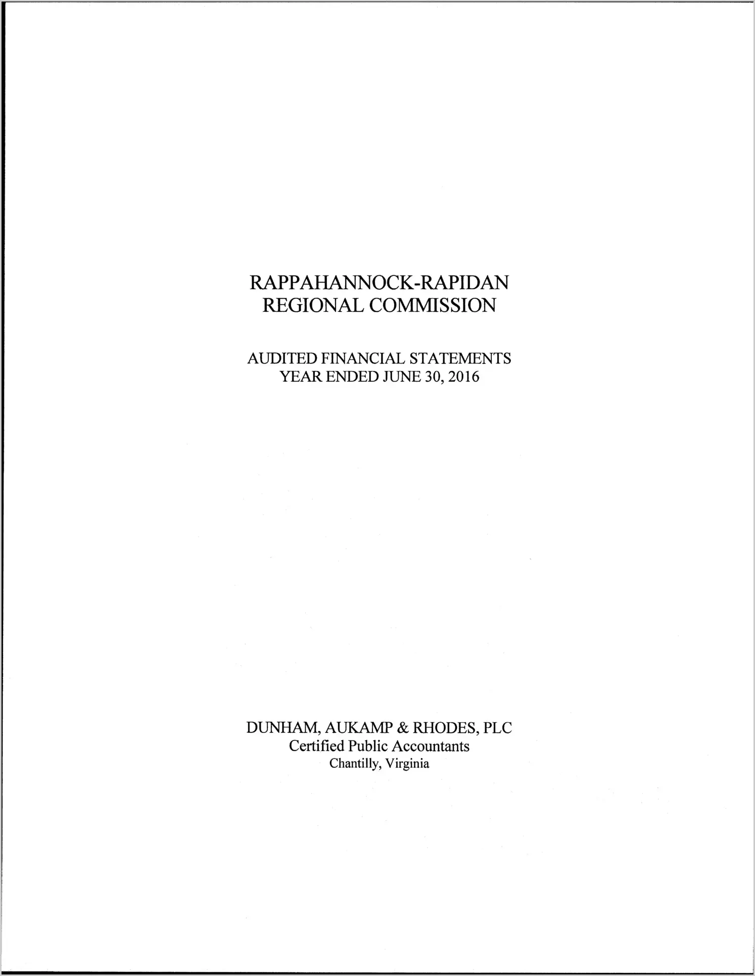 2016 ABC/Other Annual Financial Report  for Rappahannock-Rapidan Regional Commission