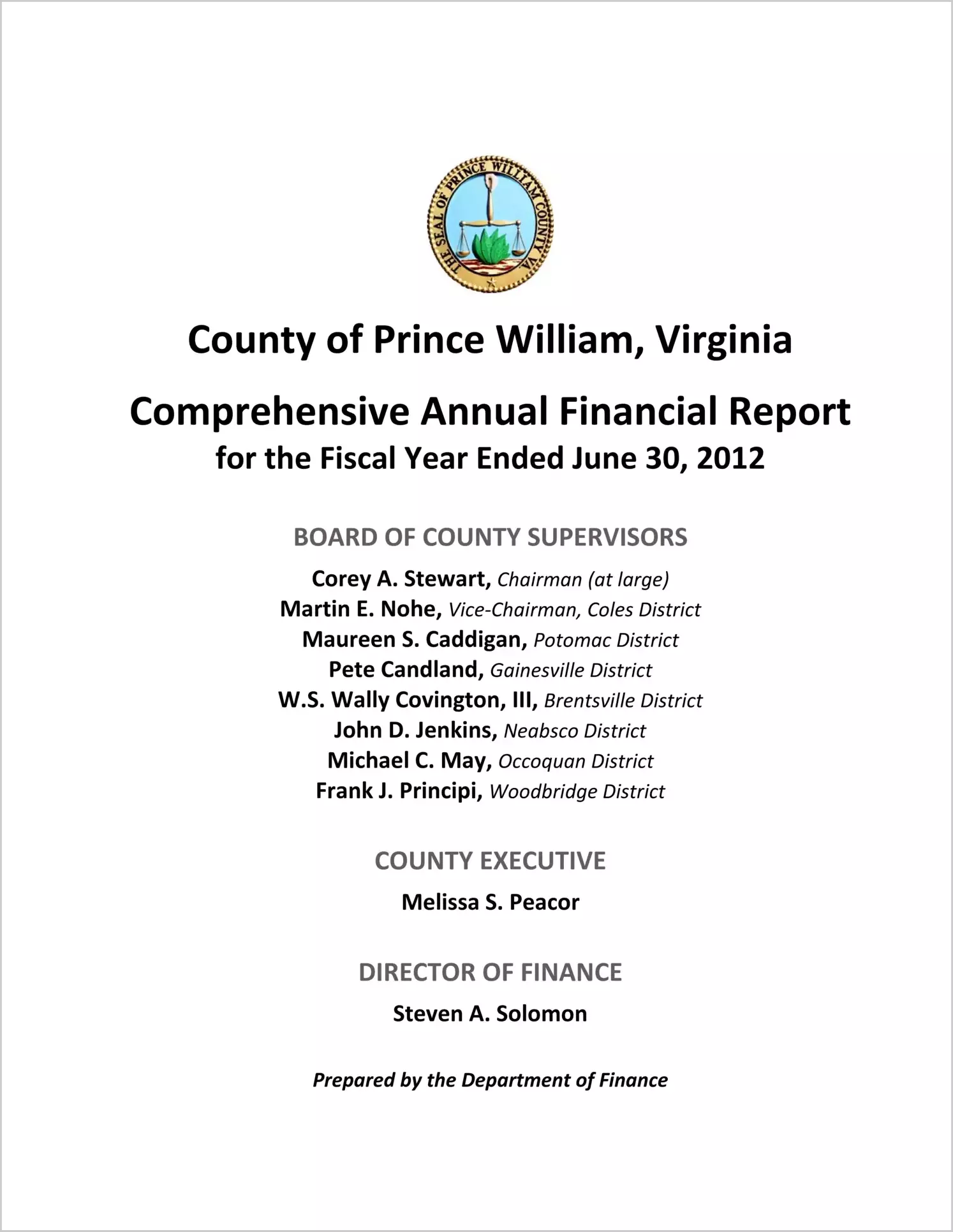2012 Annual Financial Report for County of Prince William
