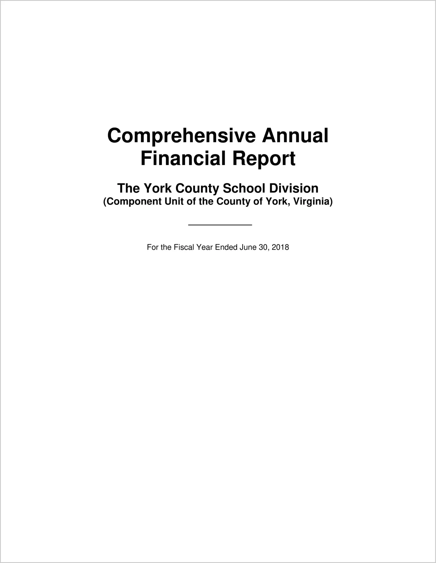 2018 Public Schools Annual Financial Report for County of York