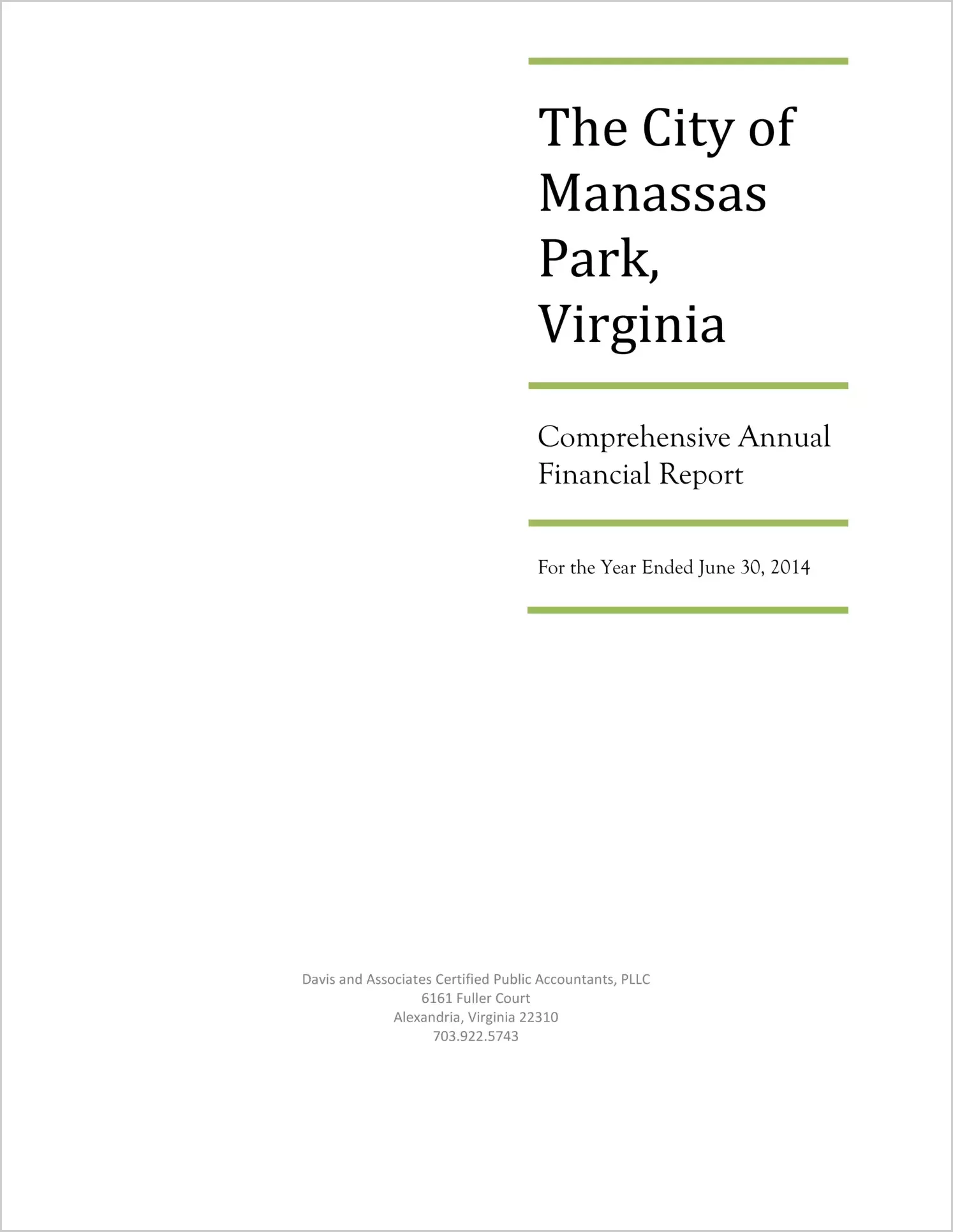 2014 Annual Financial Report for City of Manassas Park