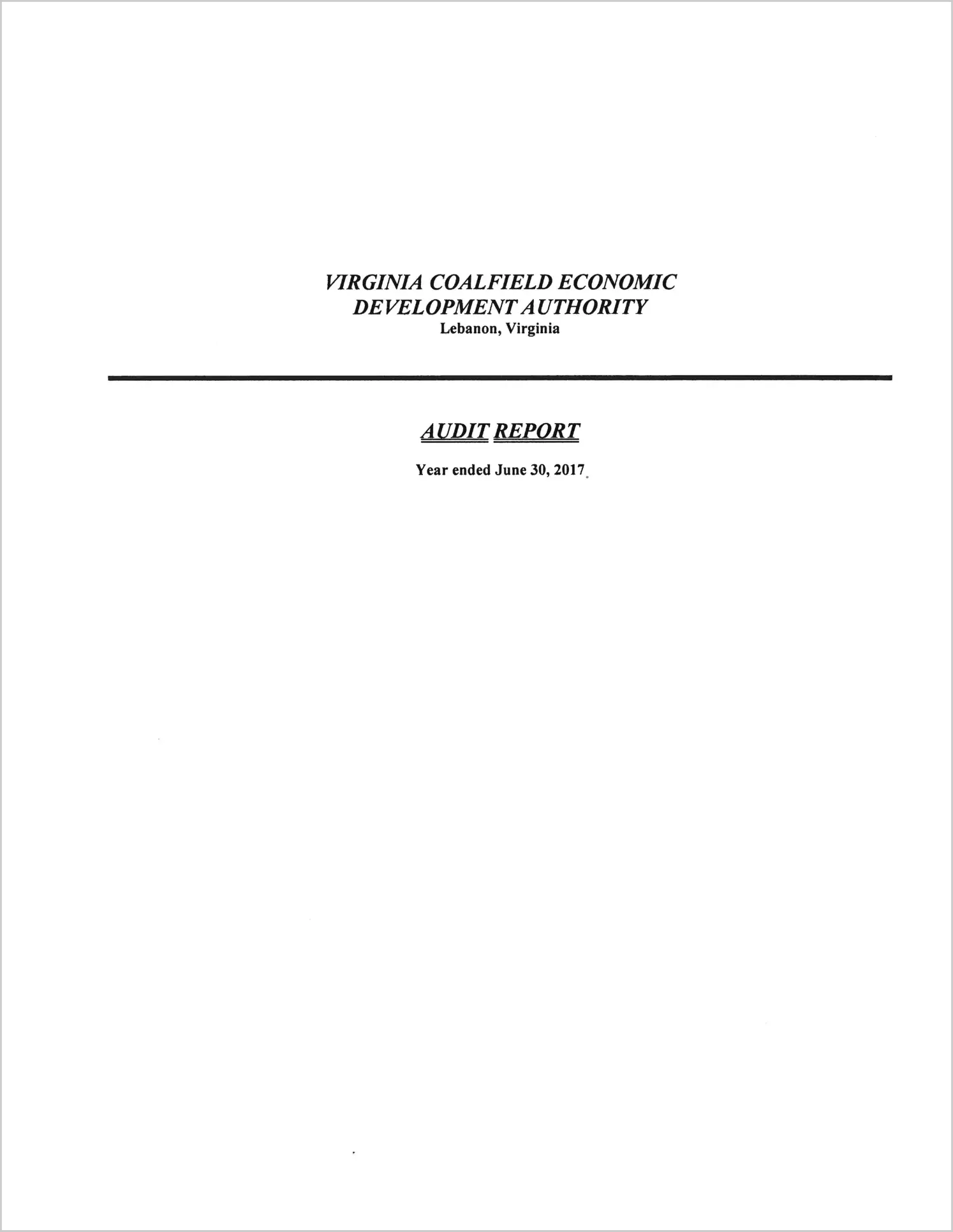 2017 ABC/Other Annual Financial Report  for Virginia Coalfield Economic Development Authority
