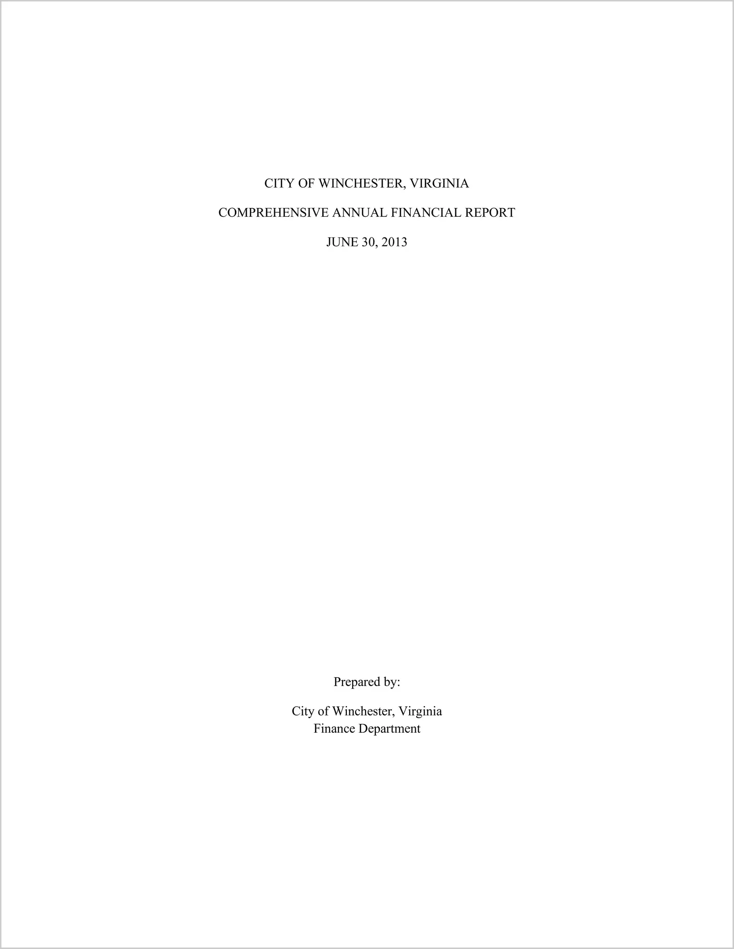 2013 Annual Financial Report for City of Winchester