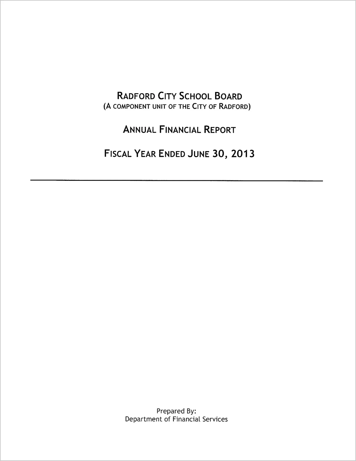 2013 Public Schools Annual Financial Report for City of Radford