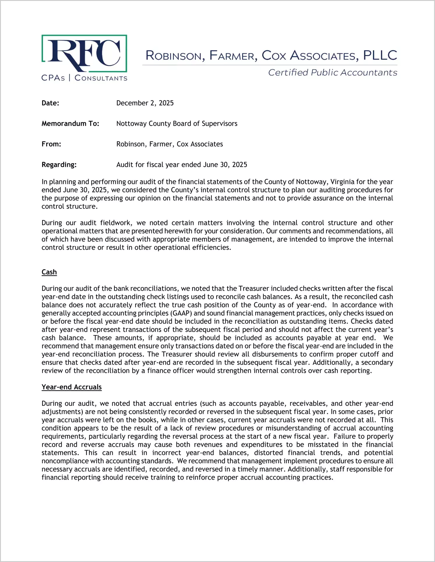 preview of 2025 Management Letter for County of Nottoway
