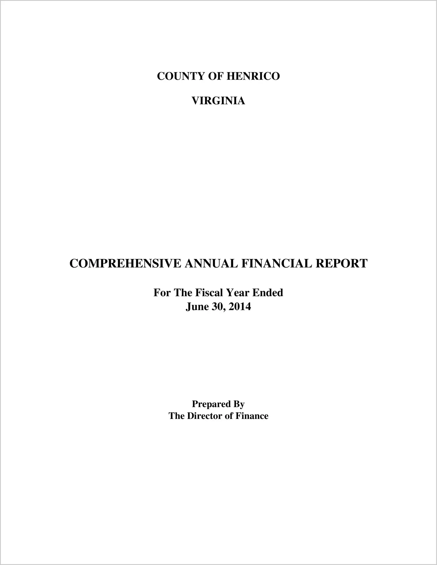 2014 Annual Financial Report for County of Henrico