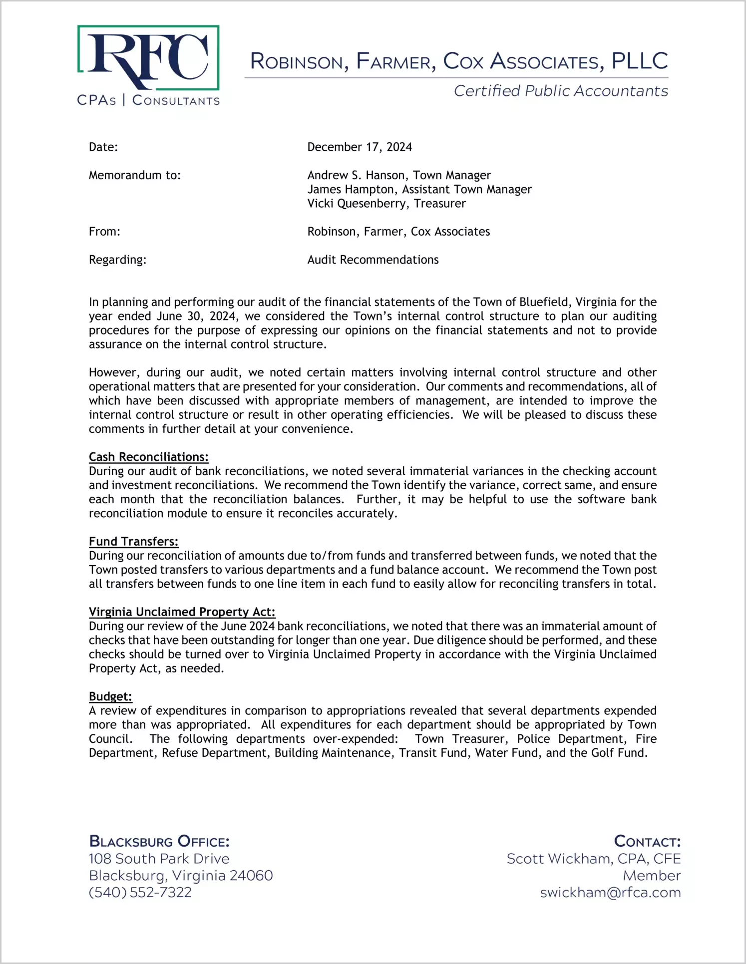 preview of 2024 Management Letter for Town of Bluefield