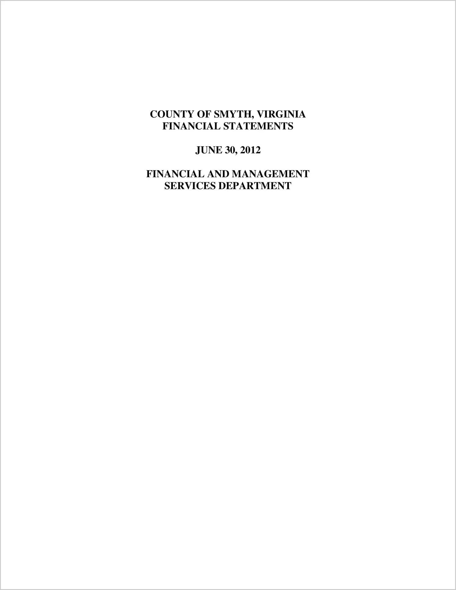 2012 Annual Financial Report for County of Smyth