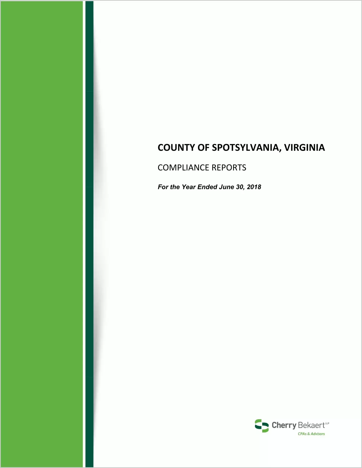 2018 Internal Control and Compliance Report for County of Spotsylvania