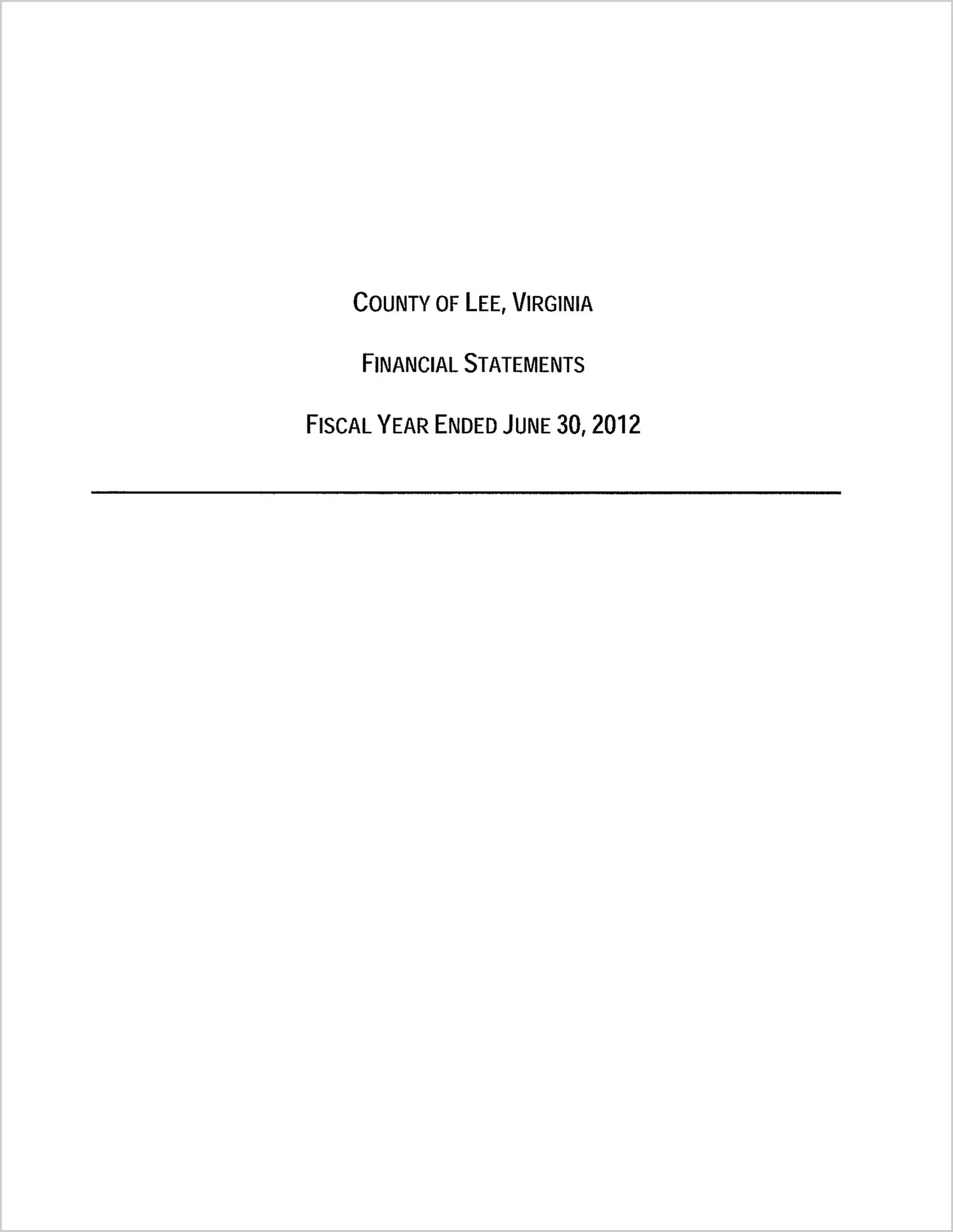 2012 Annual Financial Report for County of Lee