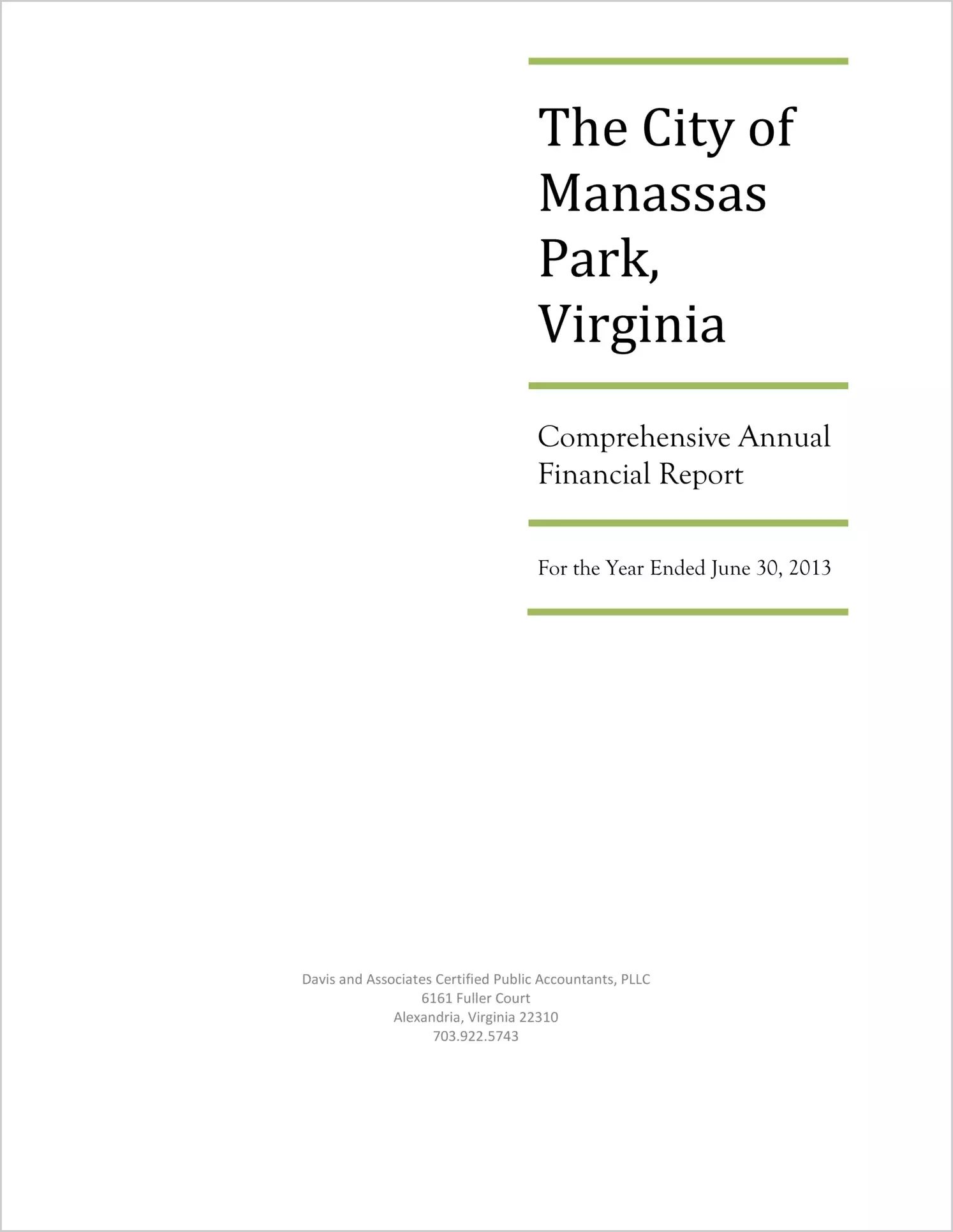 2013 Annual Financial Report for City of Manassas Park