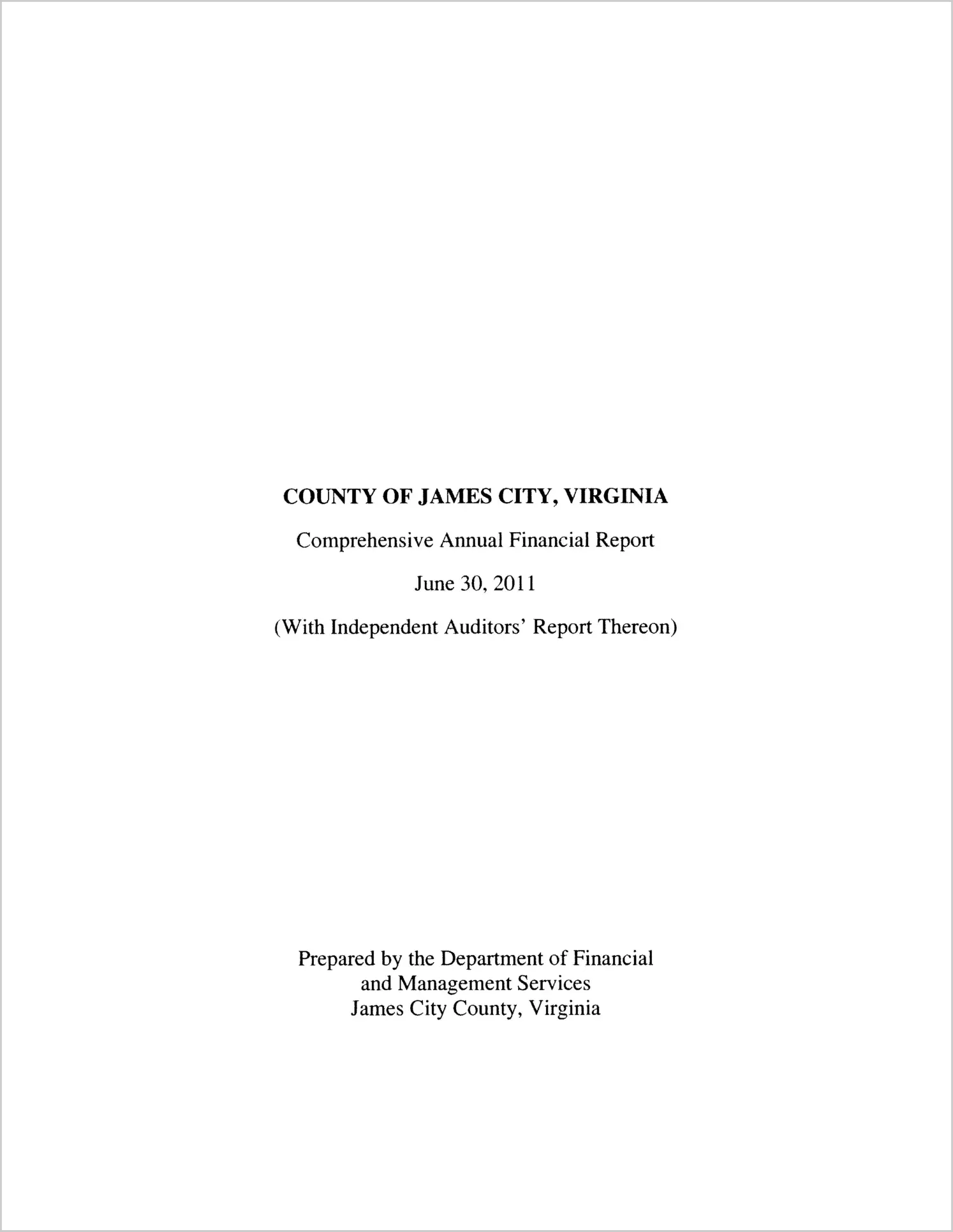 2011 Annual Financial Report for County of James City