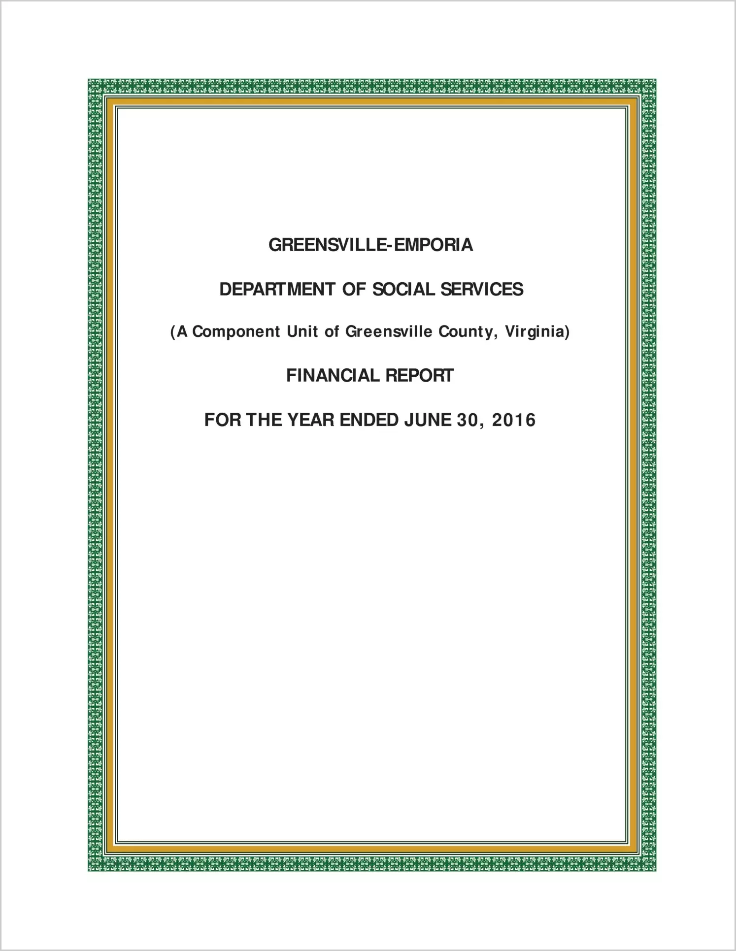 2016 ABC/Other Annual Financial Report  for Greensville-Emporia Department of Social Services