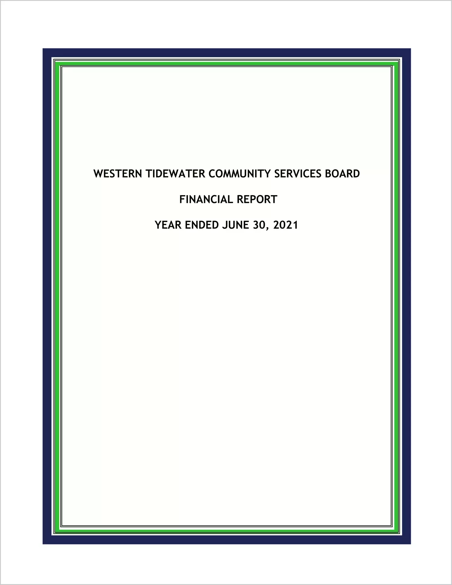 2021 ABC/Other Annual Financial Report  for Western Tidewater Community Services Board