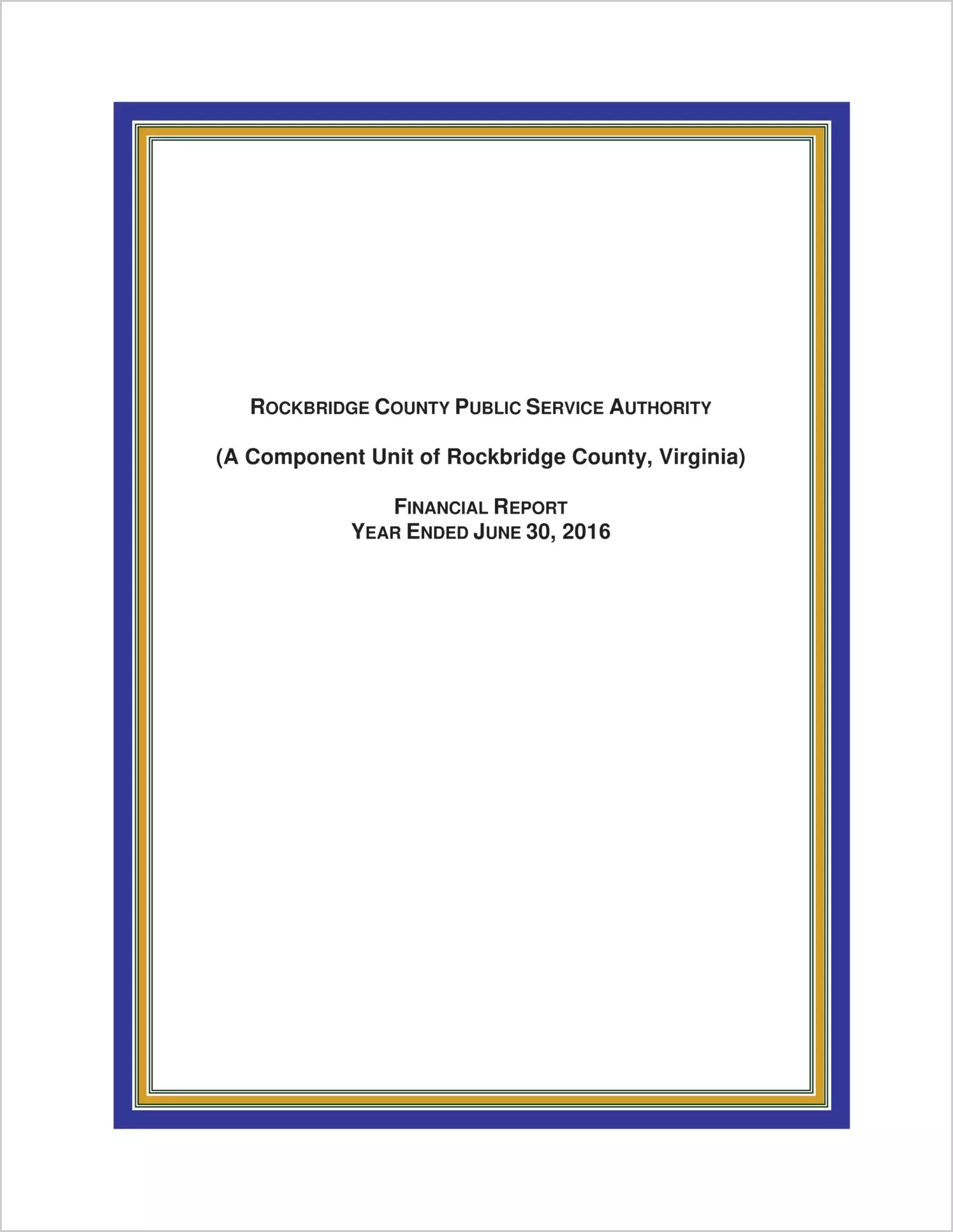 2016 ABC/Other Annual Financial Report  for Rockbridge County Public Service Authority