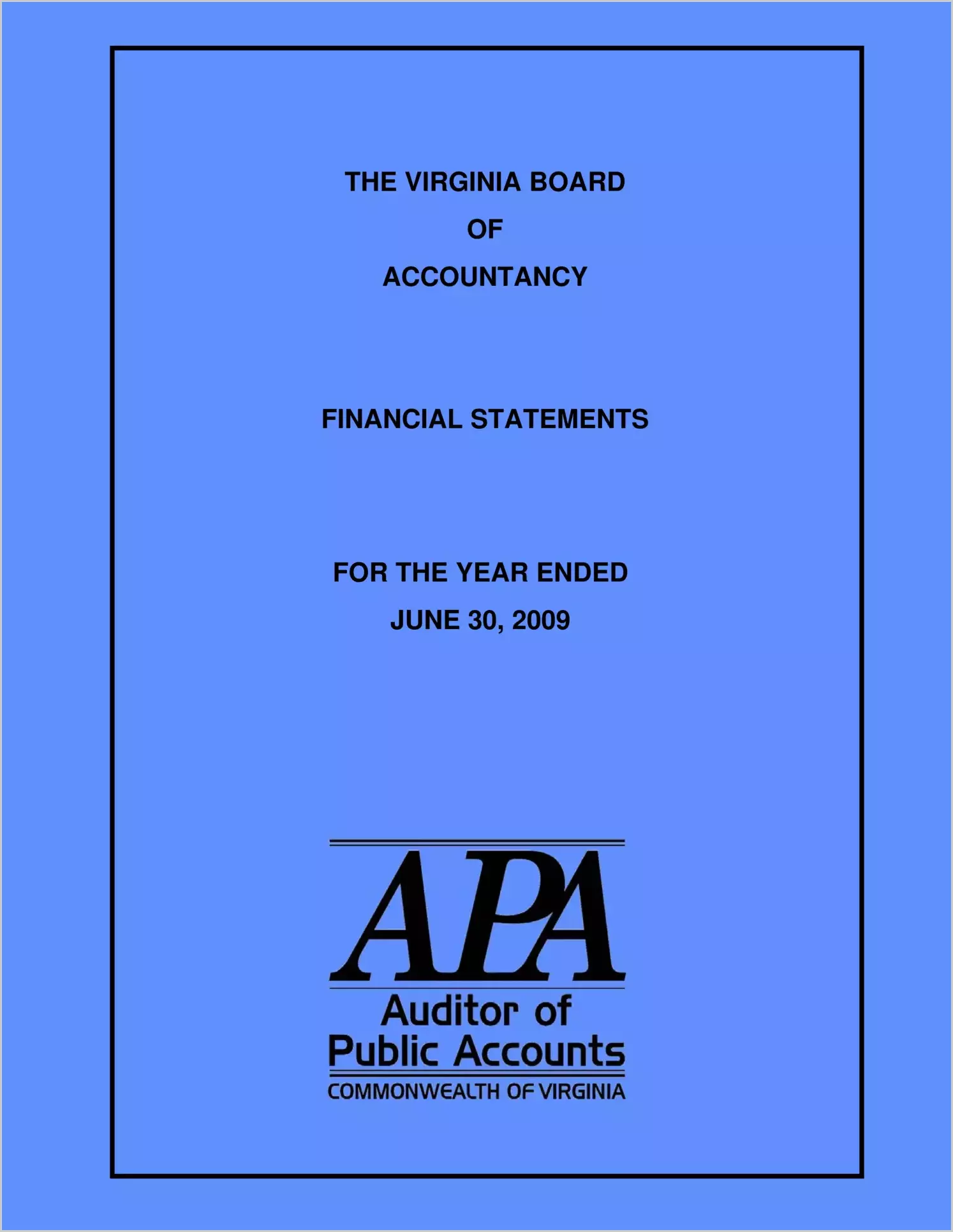 Virginia Board of Accountancy for the year ended June 30, 2009