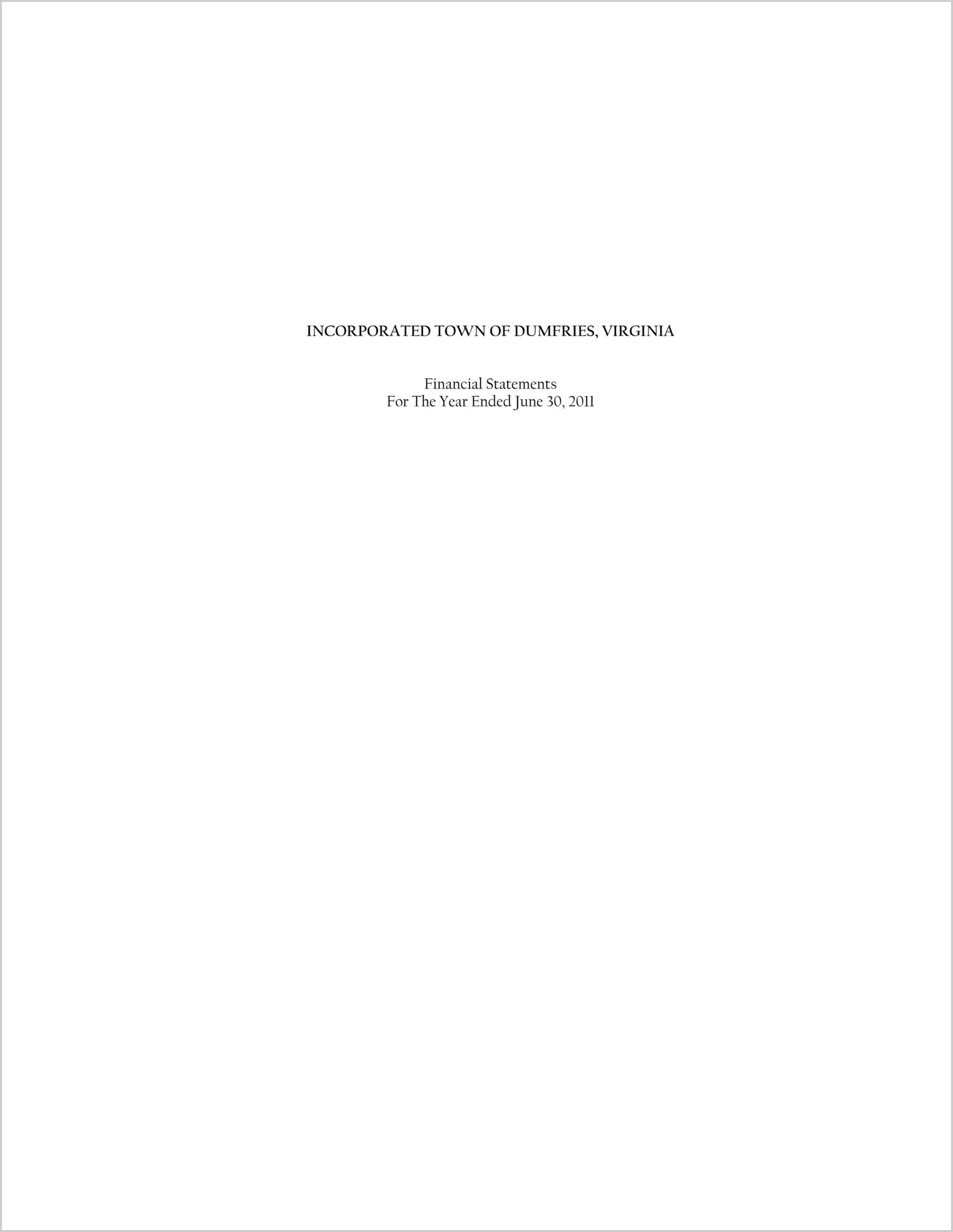 2011 Annual Financial Report for Town of Dumfries