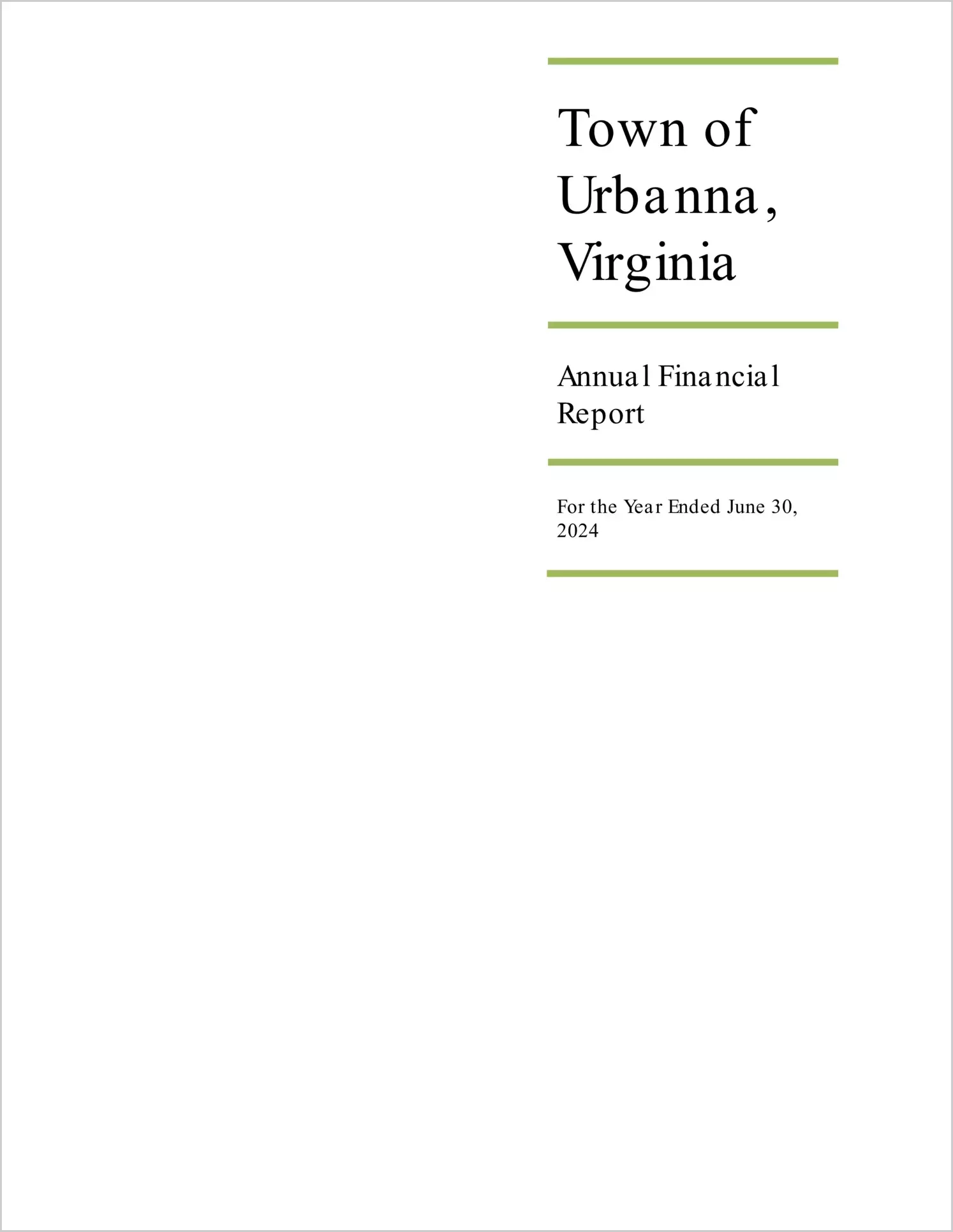 preview of 2024 Annual Financial Report for Town of Urbanna