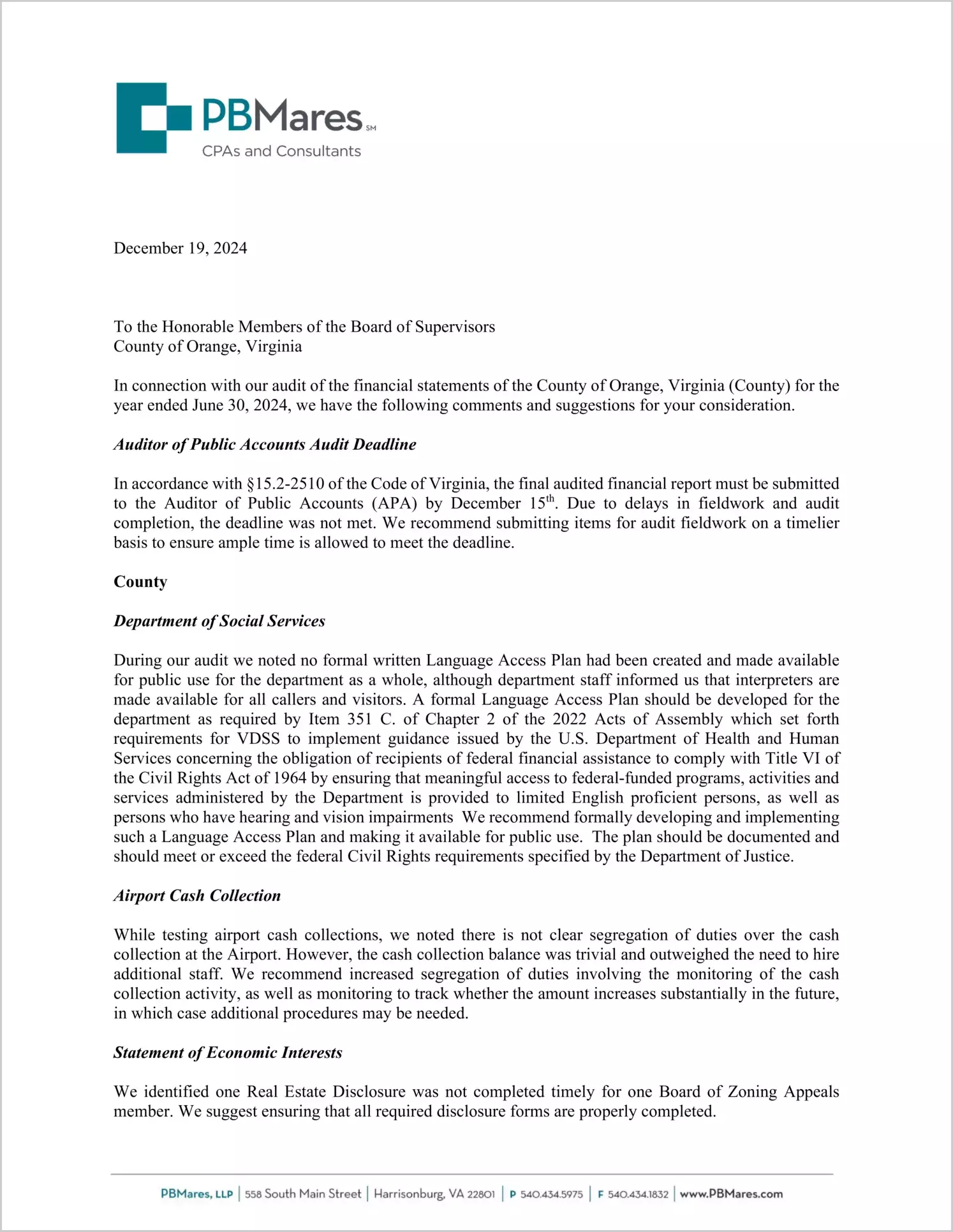 preview of 2024 Management Letter for County of Orange