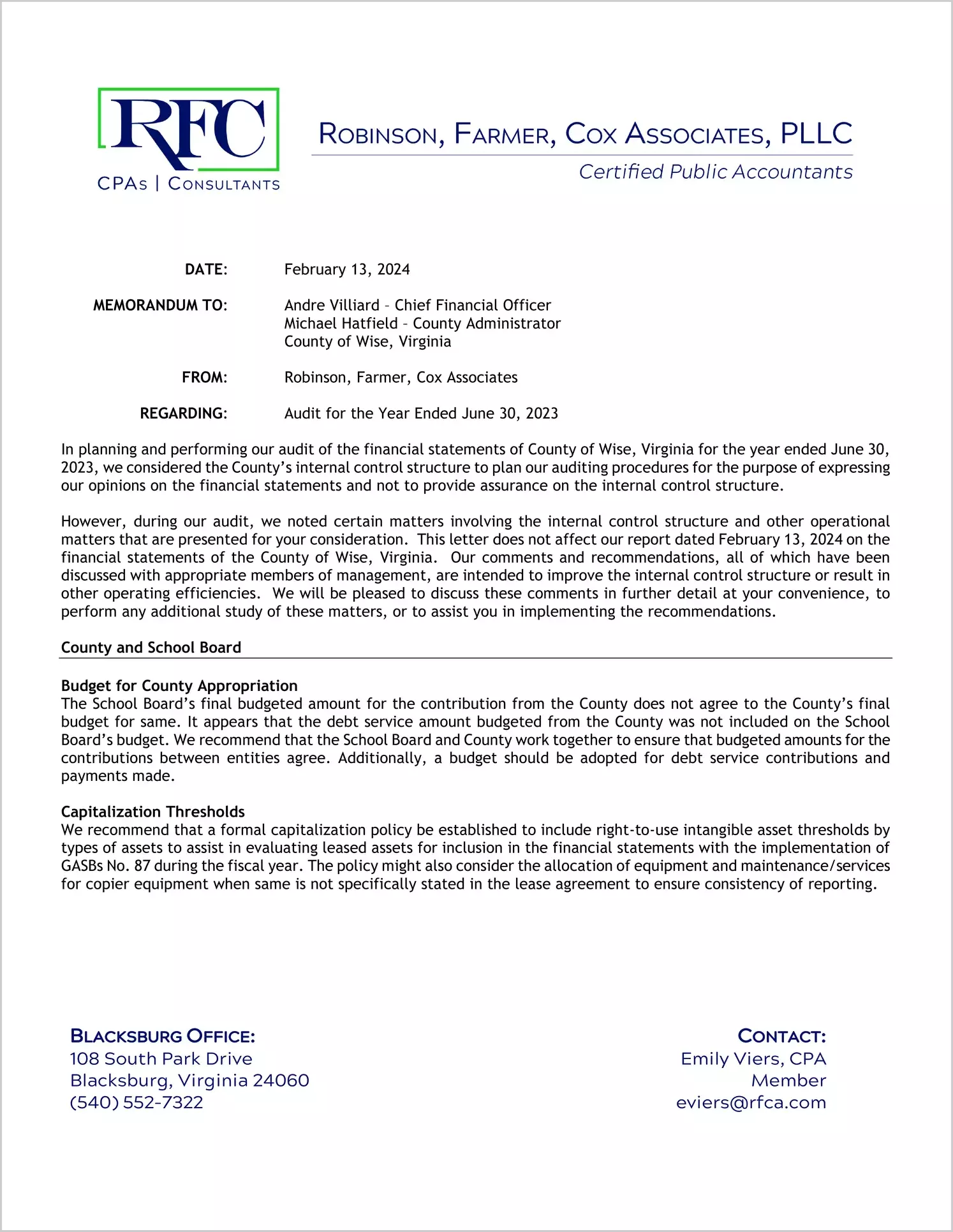 preview of 2023 Management Letter for County of Wise