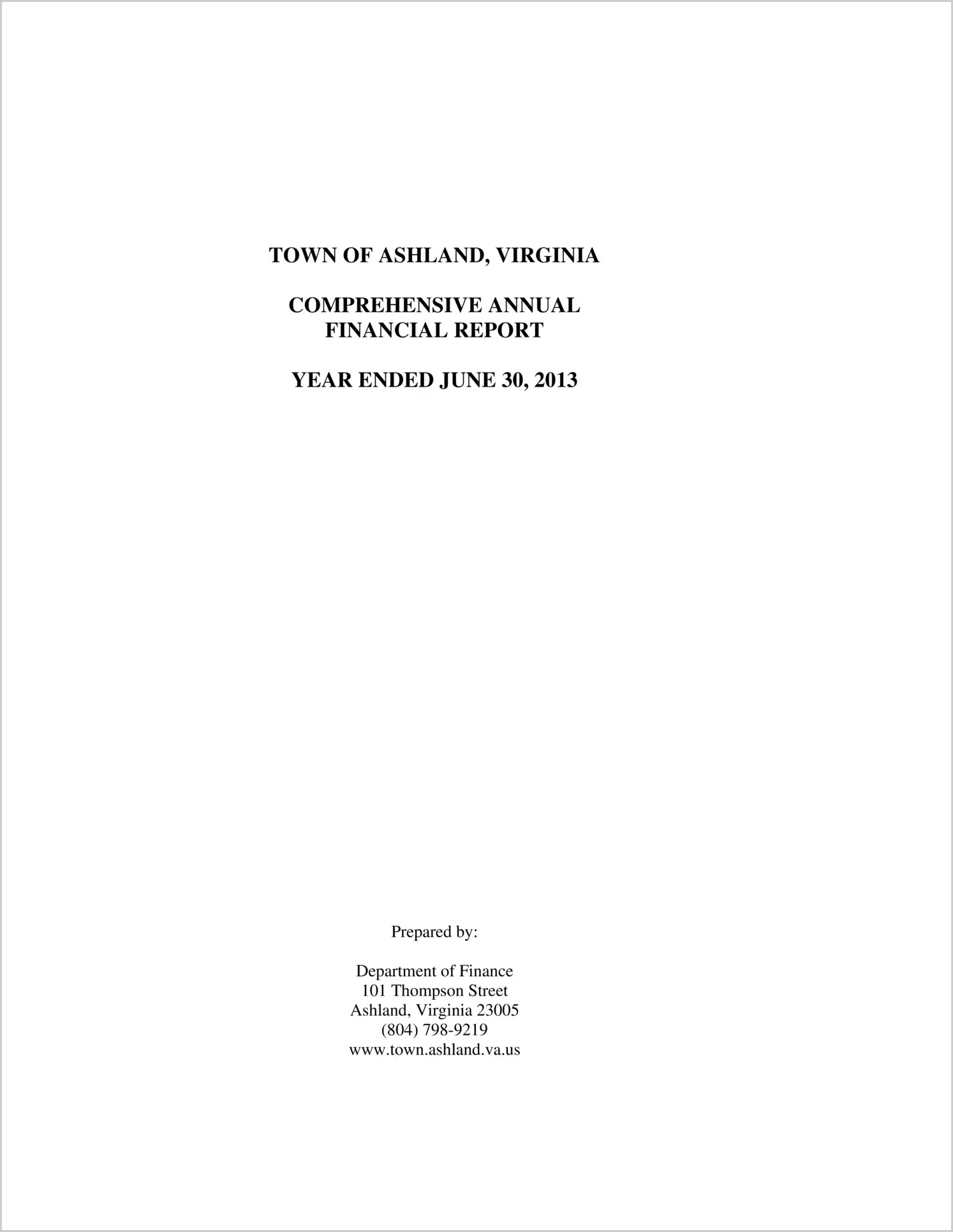 2013 Annual Financial Report for Town of Ashland