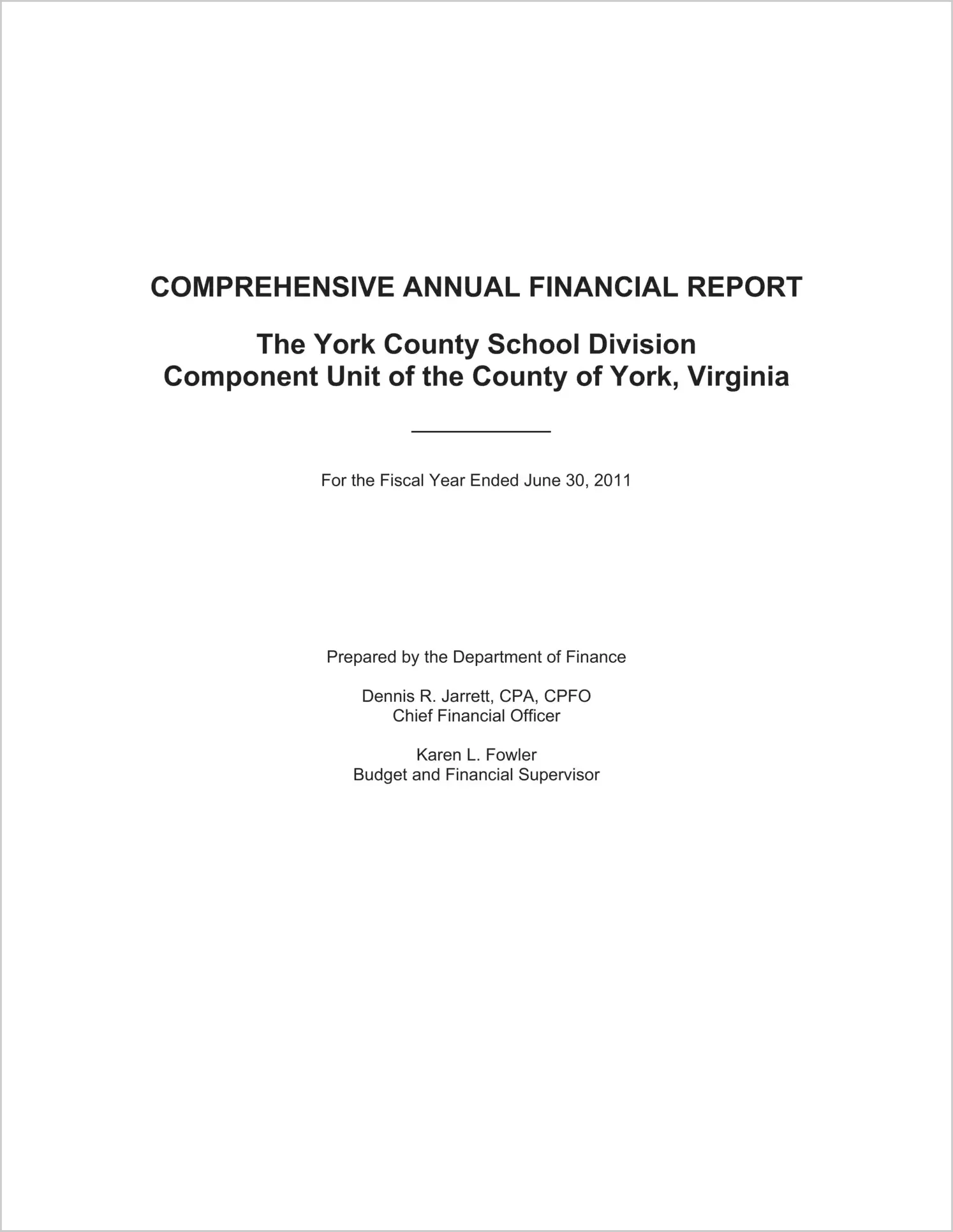 2011 Public Schools Annual Financial Report for County of York