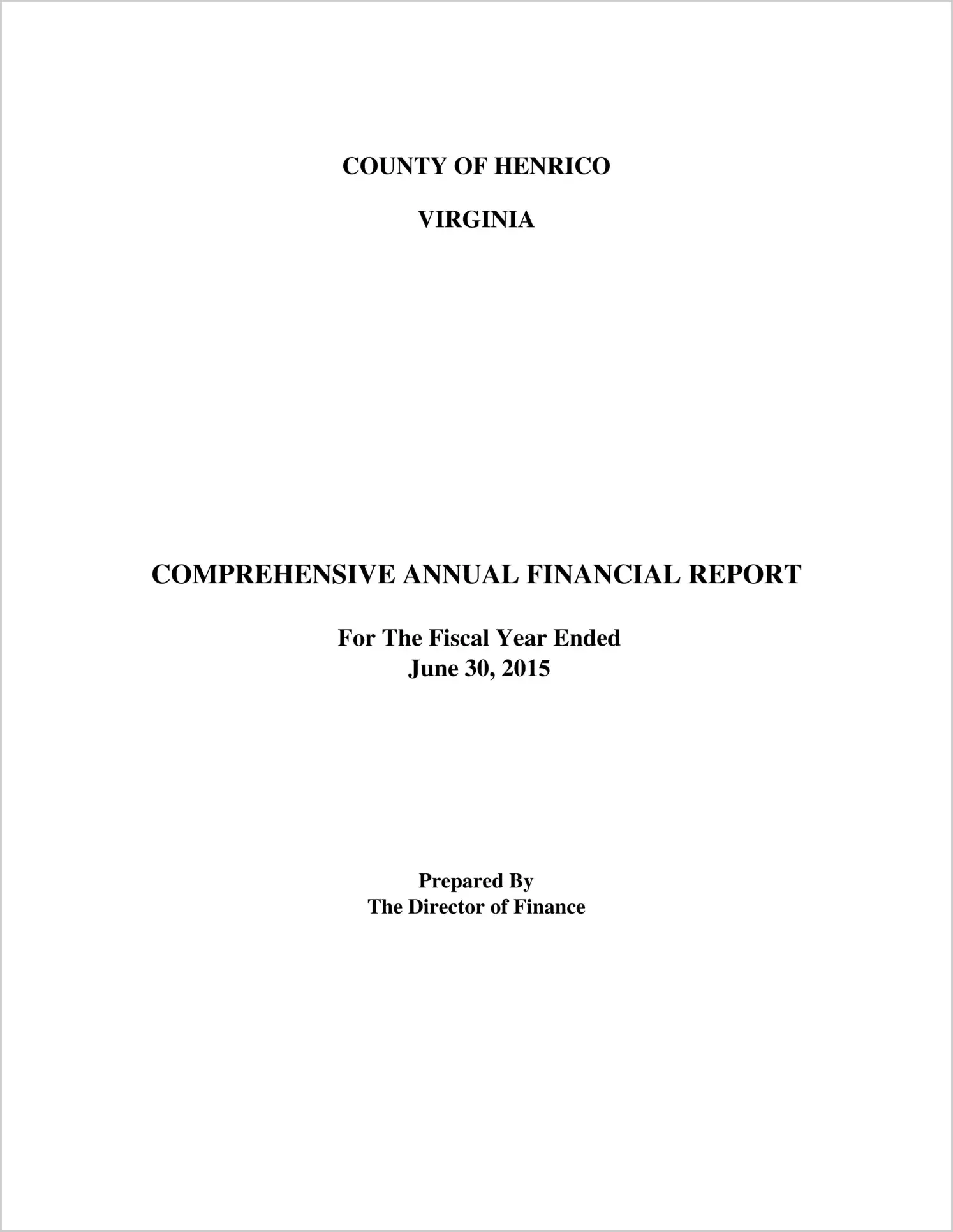 2015 Annual Financial Report for County of Henrico