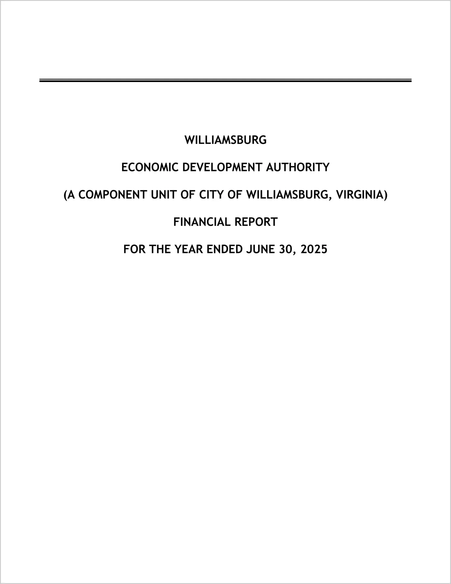 preview of 2025 ABC/Other Annual Financial Report for Williamsburg Economic Development Authority