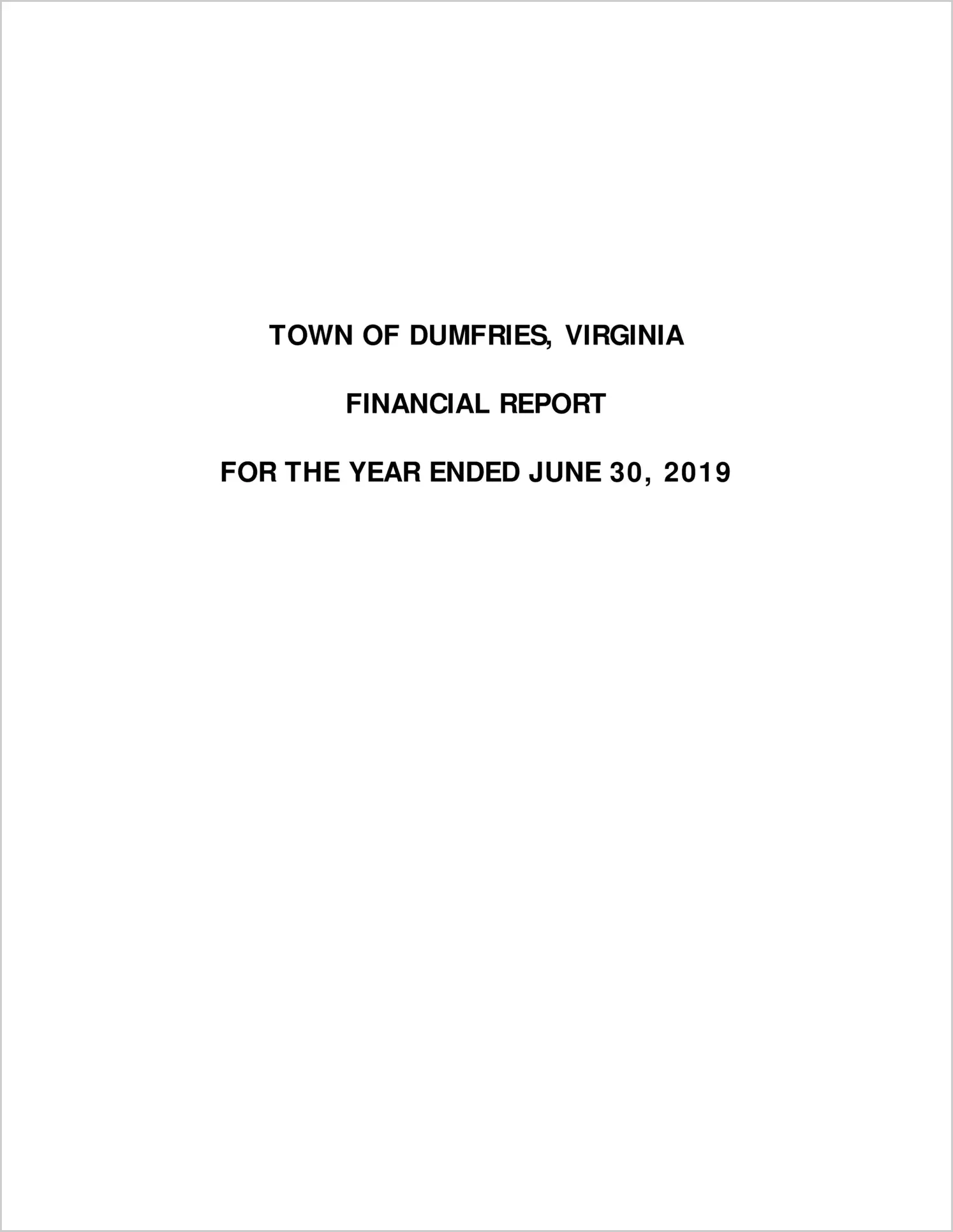 2019 Annual Financial Report for Town of Dumfries
