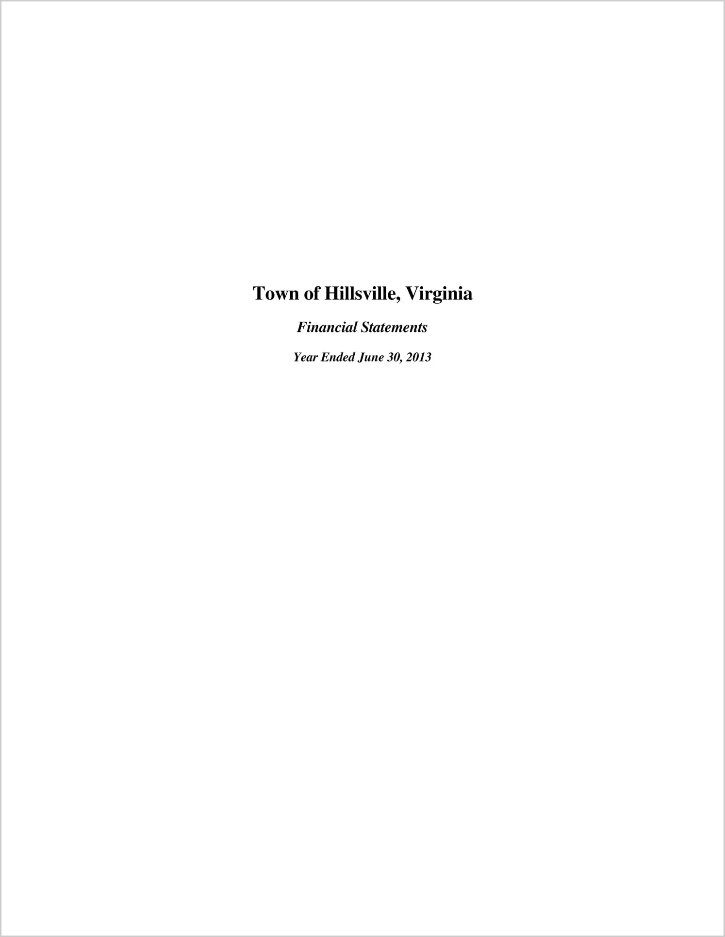 2013 Annual Financial Report for Town of Hillsville