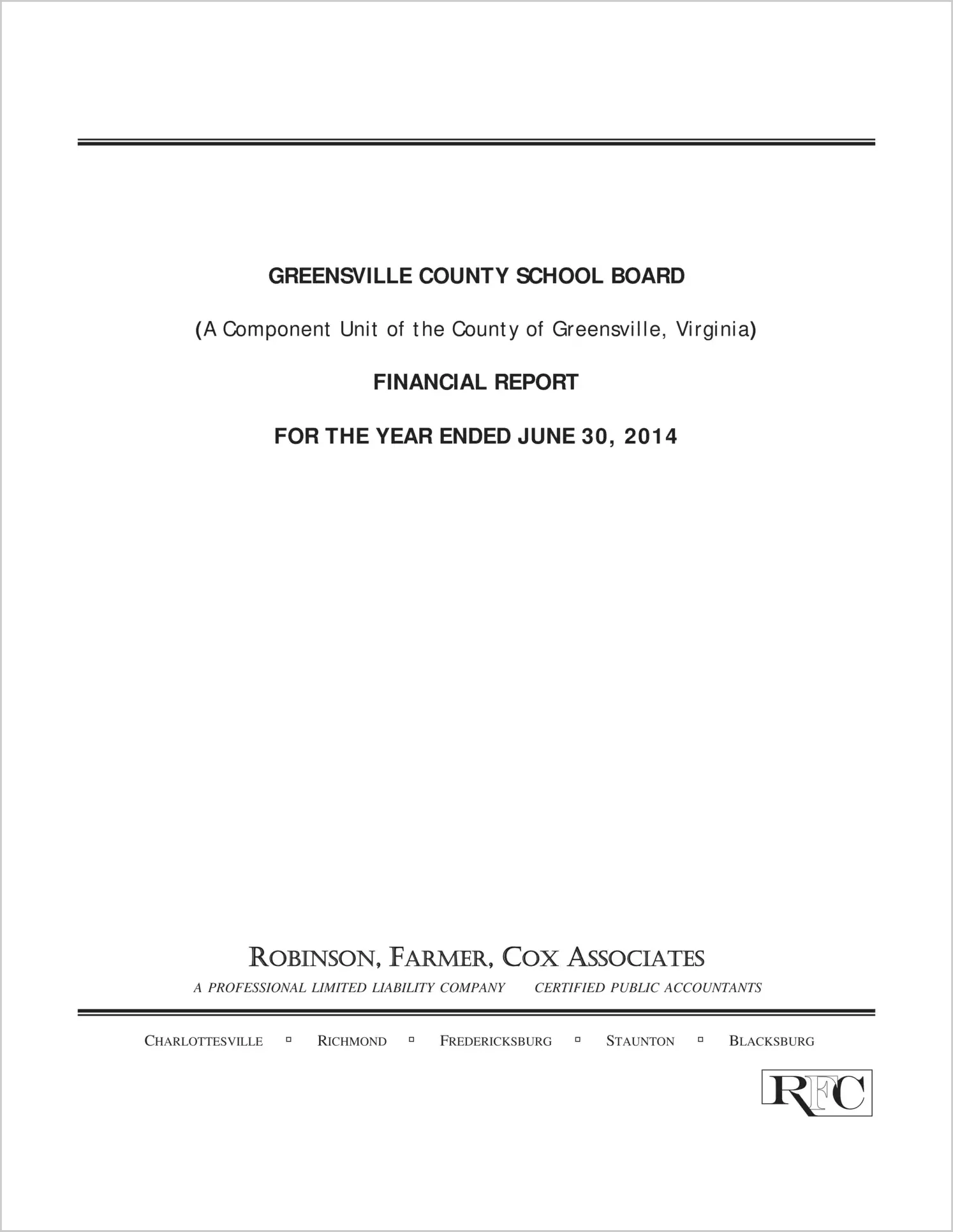 2014 Public Schools Annual Financial Report for County of Greensville