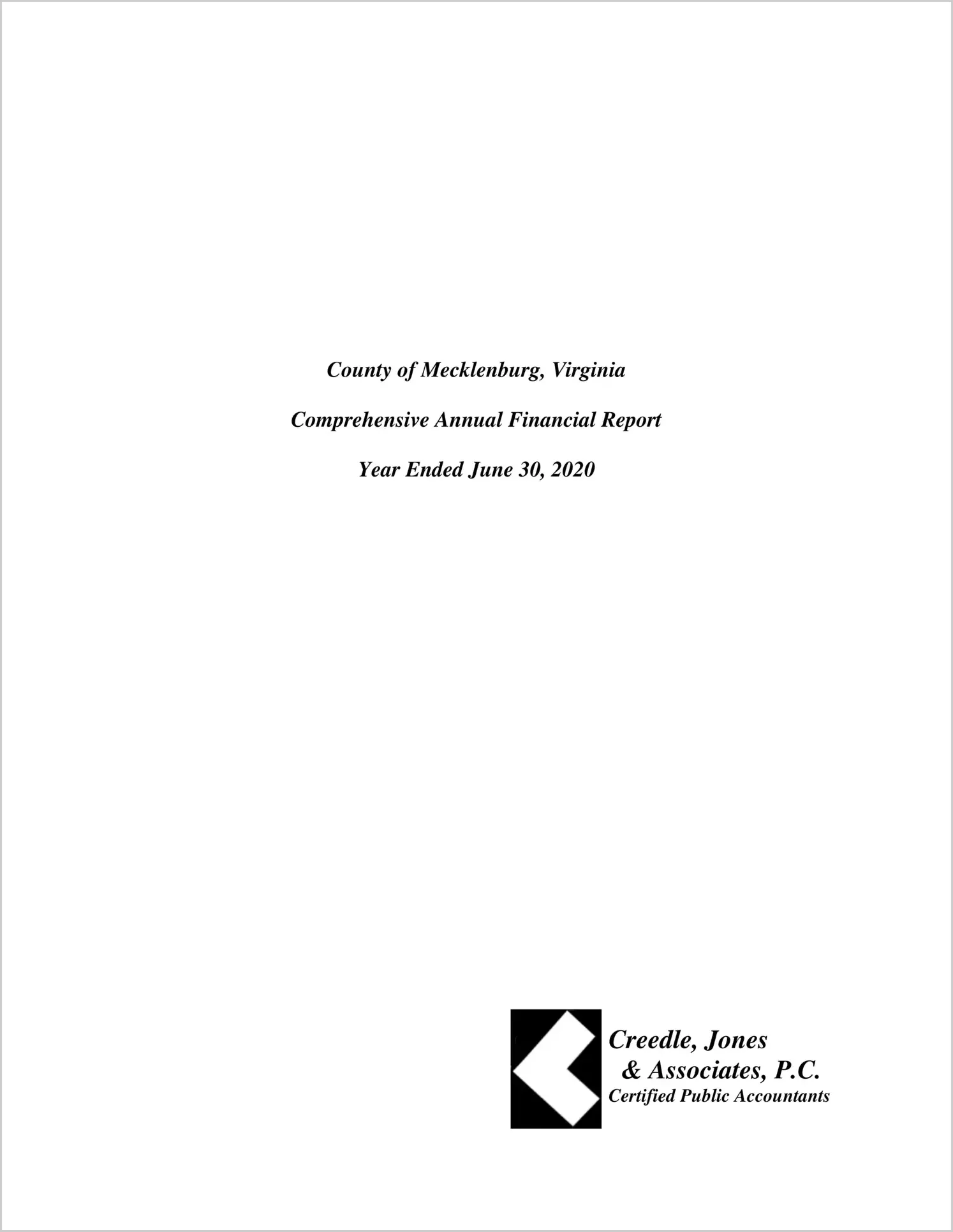 2020 Annual Financial Report for County of Mecklenburg